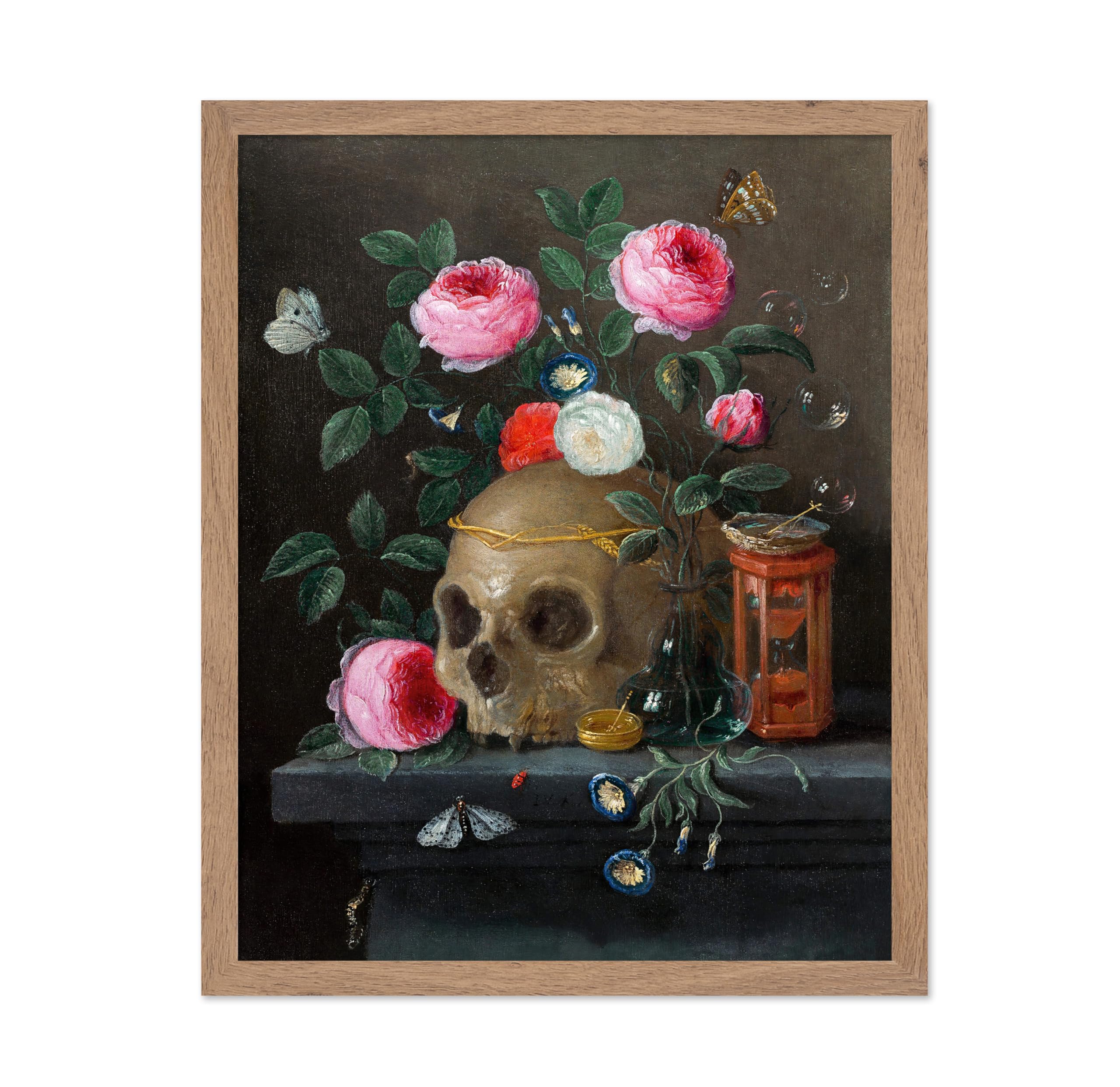 Poster Master Vintage Illustration Poster - Retro Gothic Print - Gift for Artist, Friend - Vanitas Still Life, Skull and Flowers