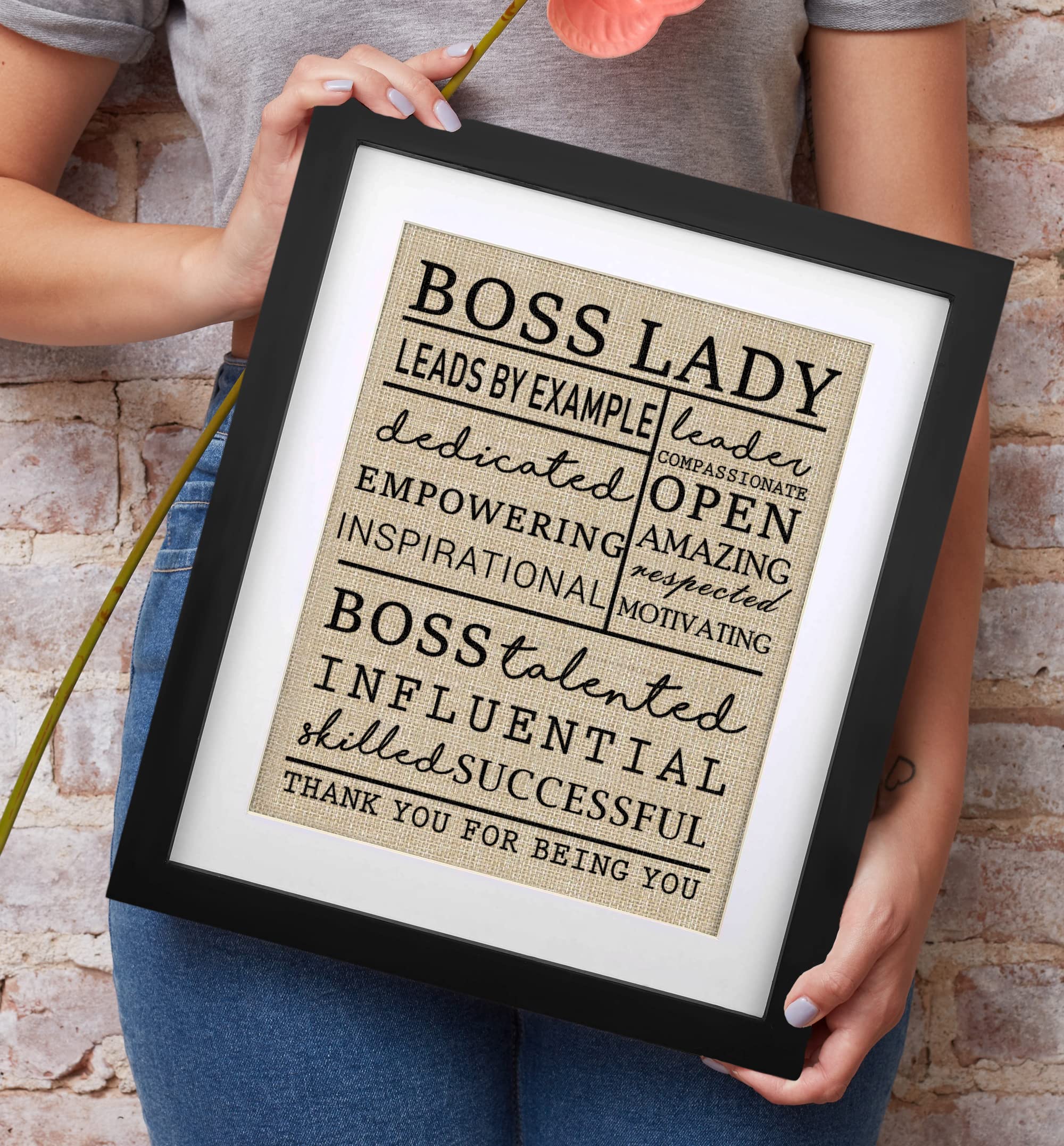 Faceinse Framed Burlap Print Gifts For Boss Lady Retirement Gifts For Mentor Supervisor Leader Thank You Boss Gift Boss Day Gift