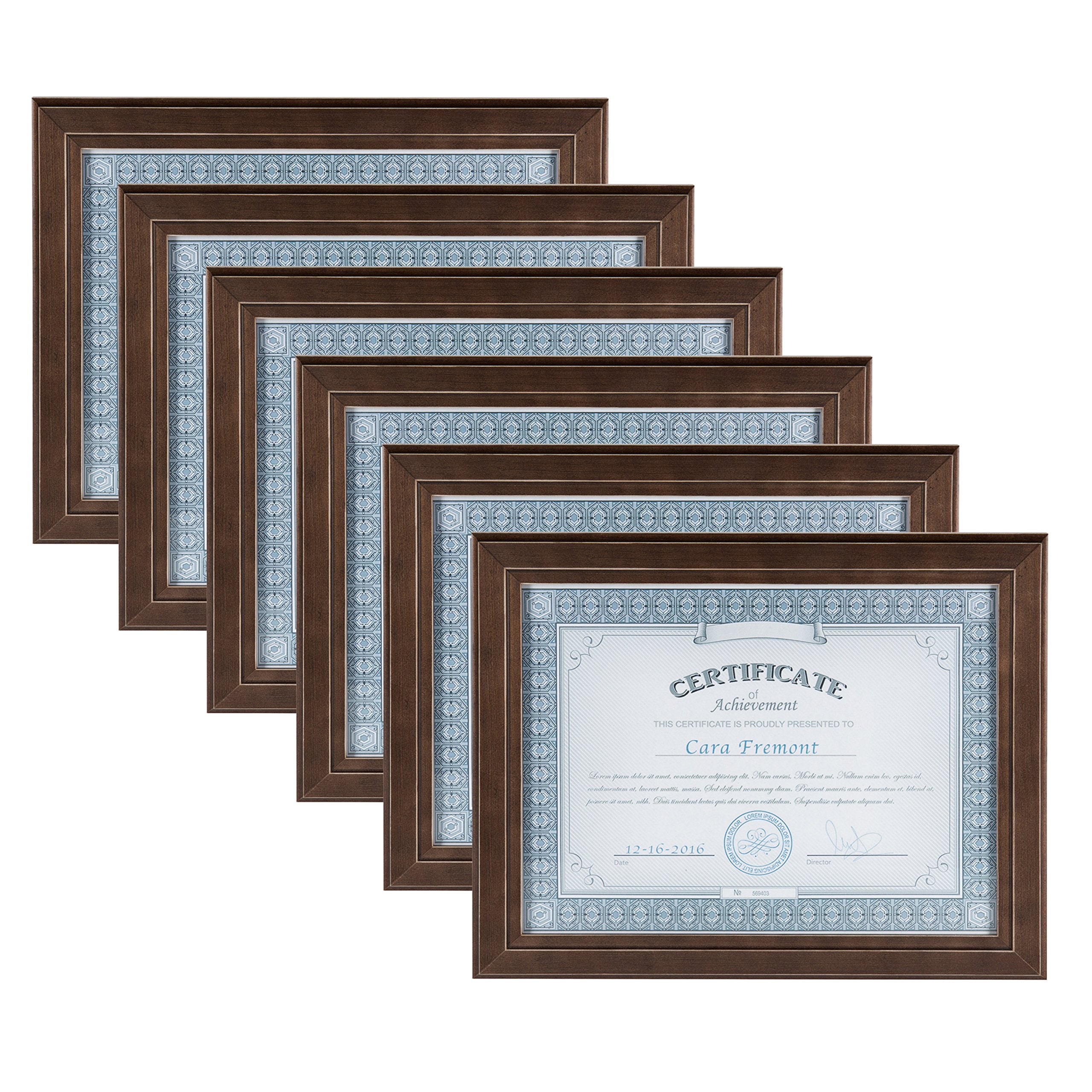 DesignOvation Kieva Solid Wood Document Frames, Distressed Espresso Brown 8.5x11, Pack of 6