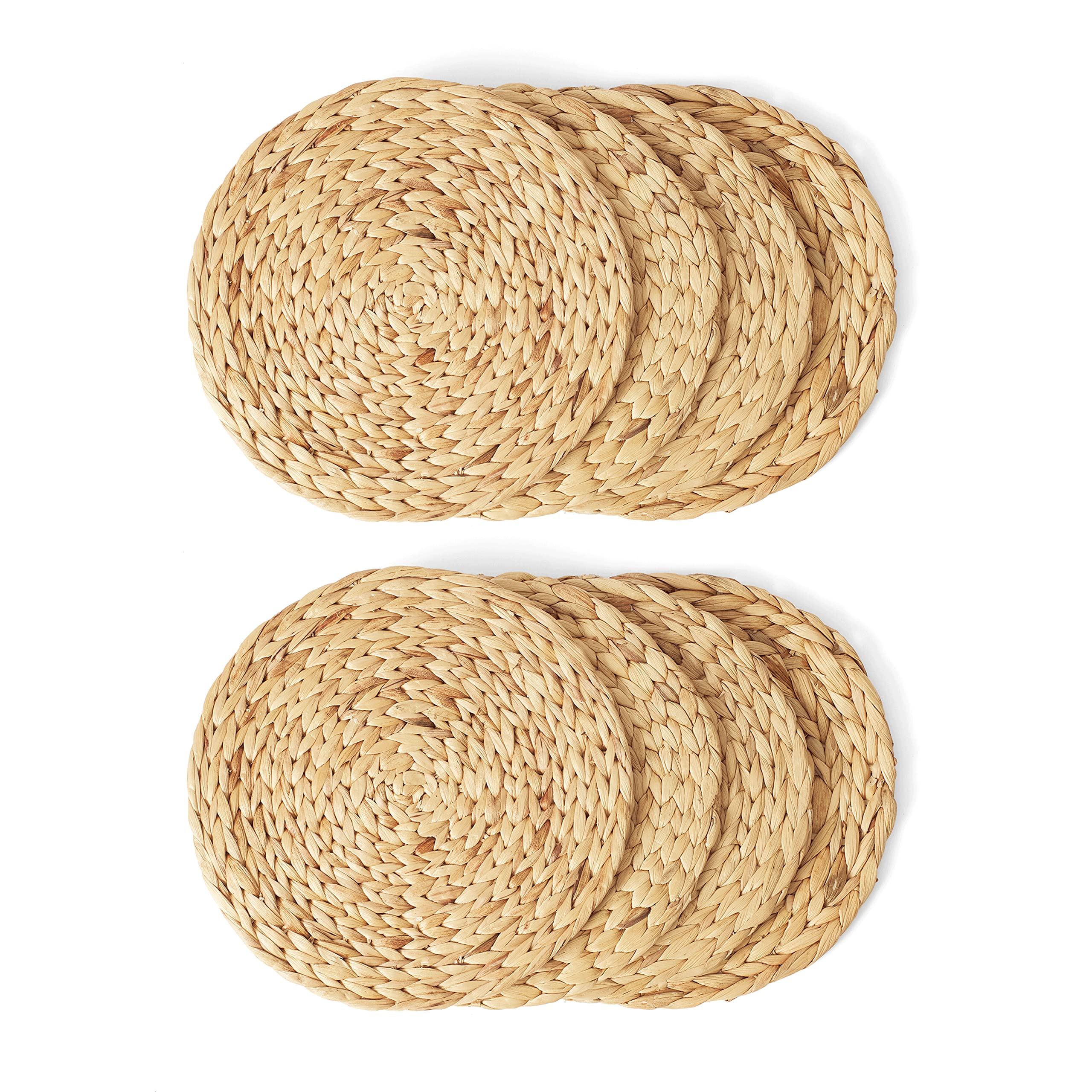 Artera Round Woven Placemats - Set Of 8, Natural Wicker Placemats, Water Hyacinth Straw Braided Placemats, Heat Resistant Non-Sl