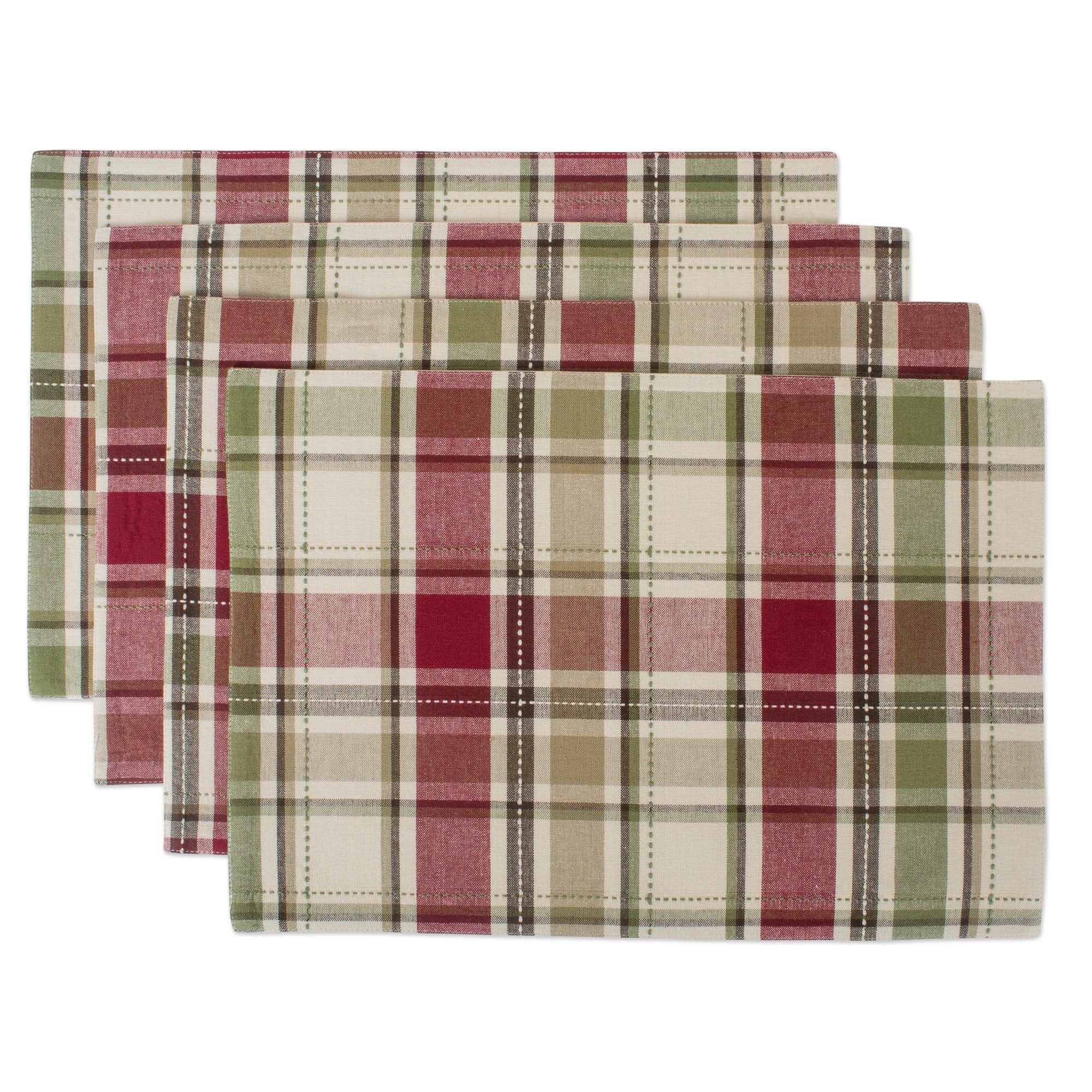 Dii Fall & Thanksgiving Dining Table D  Cor Reusable Cotton Fabric, Placemat Set, 13X19, Rustic Homespun Plaid, 4 Piece