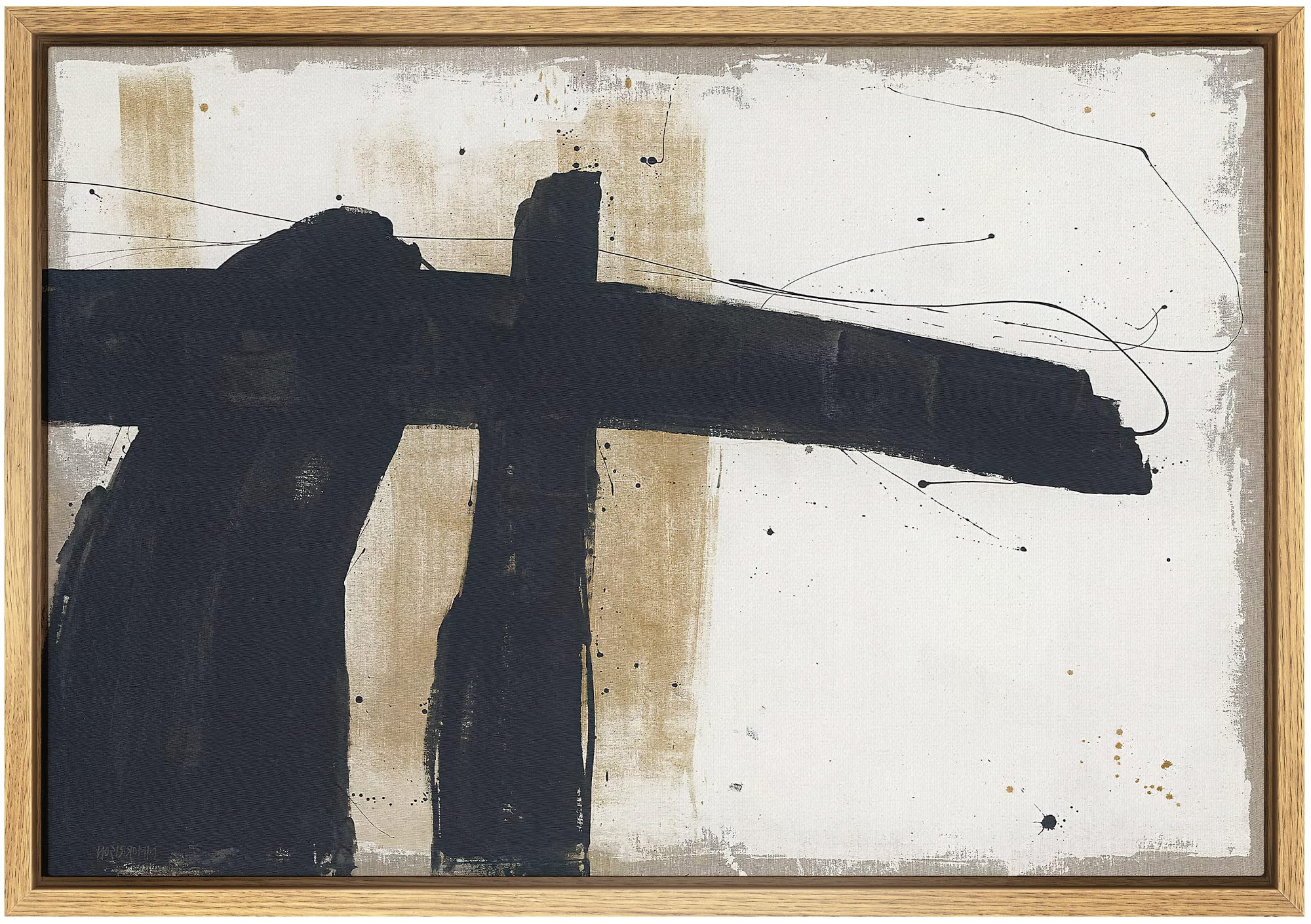 Signwin Framed Canvas Print Wall Art Grunge Black Brown Paint Strokes Abstract Shapes Illustrations Modern Art Decorative Contem