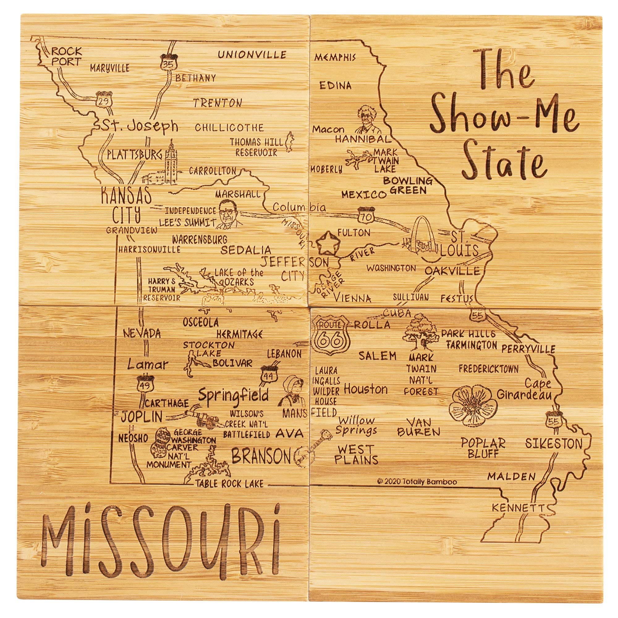 Totally Bamboo Missouri State Puzzle 4 Piece Bamboo Coaster Set with Case