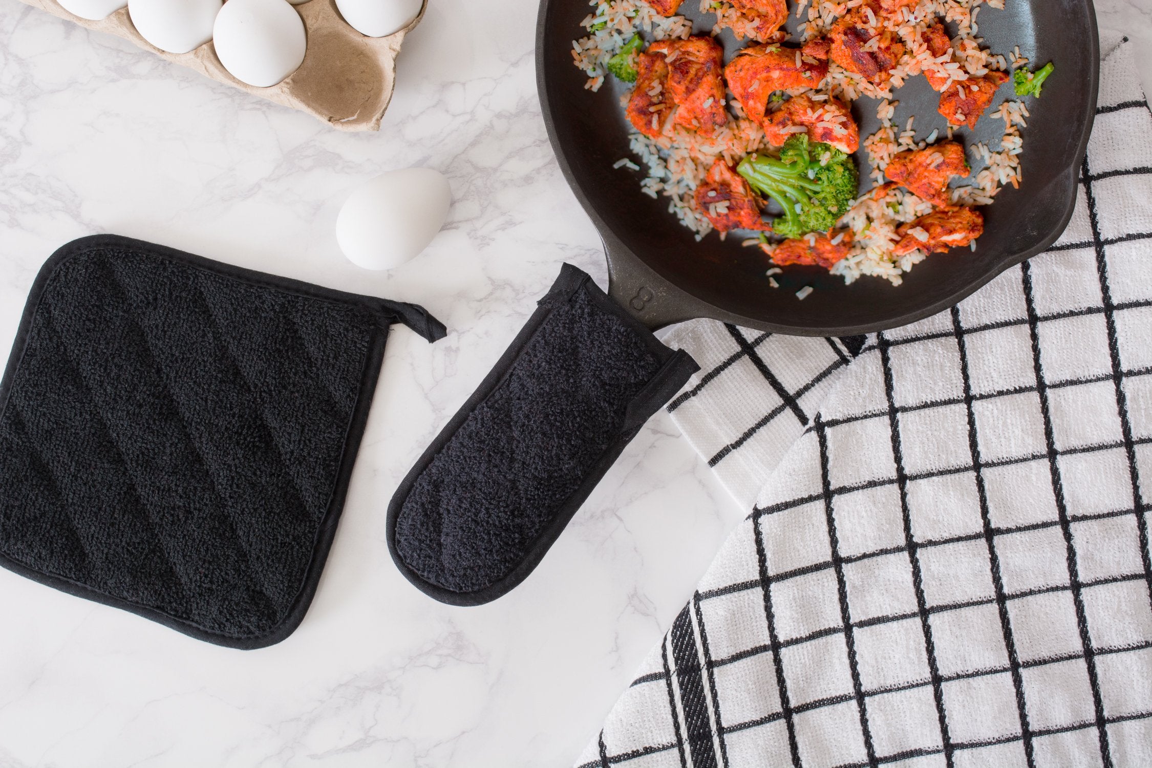 Dii Basic Terry Collection Quilted 100% Cotton, Potholder, Black, 3 Piece