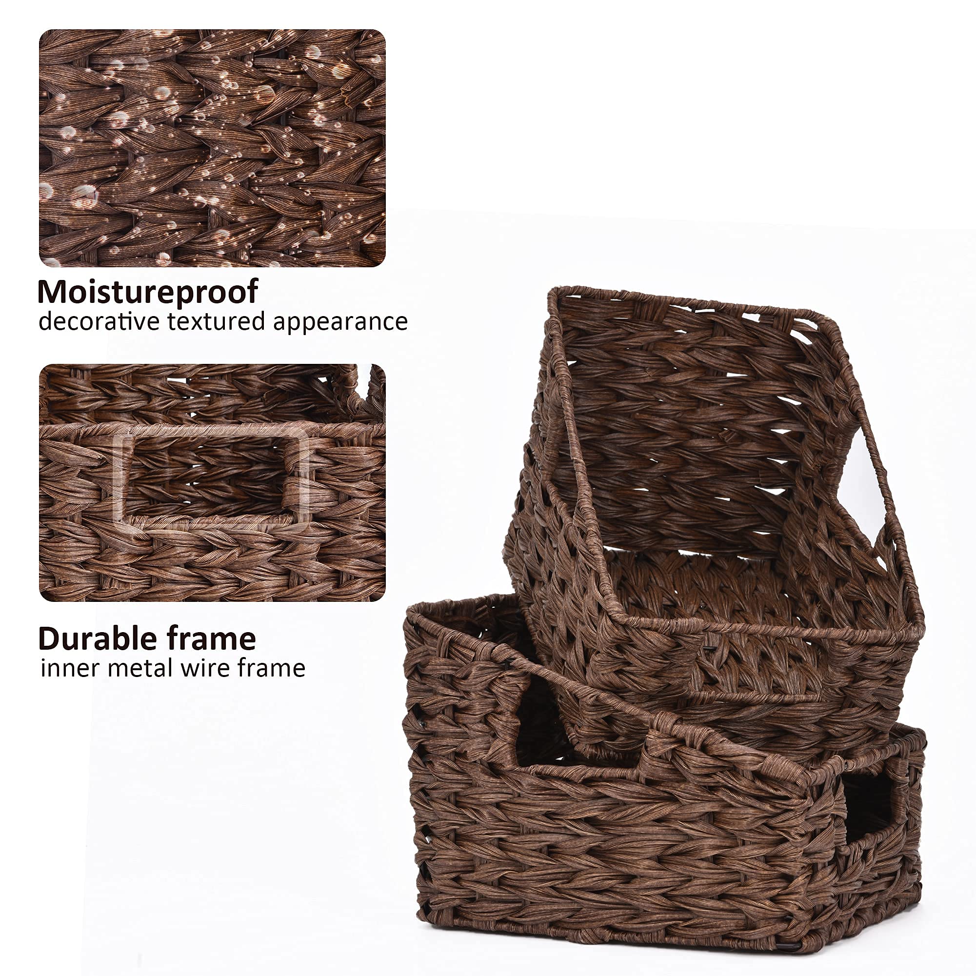 Granny Says Wicker Storage Baskets, Waterproof Wicker Basket With Handles, Trapezoid Woven Storage Bins For Organizing, Decorati