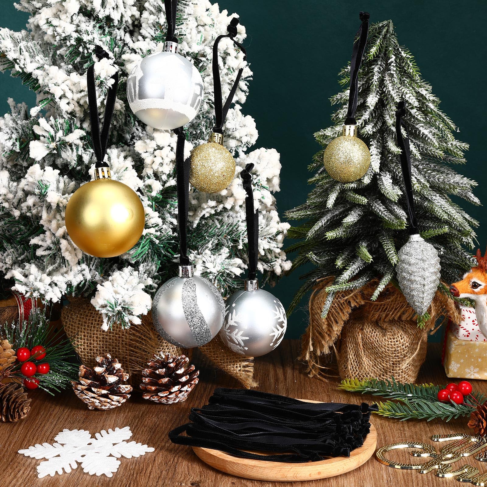 JUNEBRUSHS 120Pcs Velvet Christmas Ornament Ribbon Hangers, Hand Tied Christmas Ornament String Ribbon Loops for Ornament Hangin