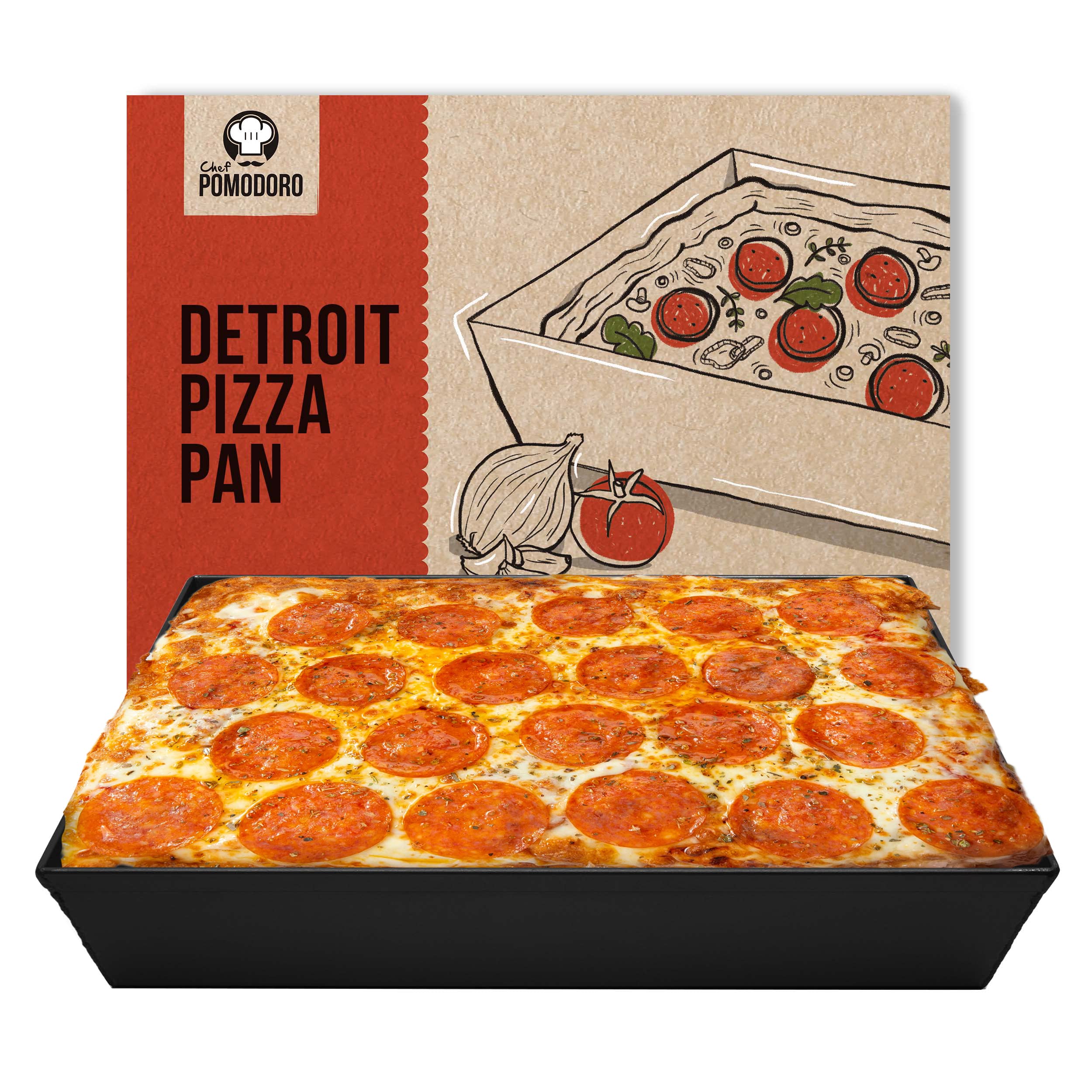 Chef Pomodoro Detroit Style Pizza Pan, 14 x 10-Inch, Hard Anodized Rectangular Aluminum Deep Dish Pizza Pan, Pre-Seasoned Bakewa