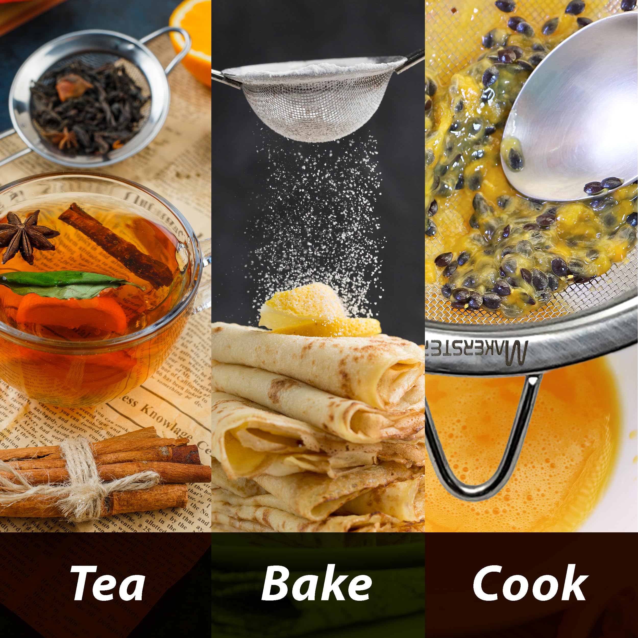 Makerstep 304 Stainless Steel Fine Mesh Strainers For Kitchen. Food Strainer Tea Strainer Coffee Strainer With Long Handle. 3.3