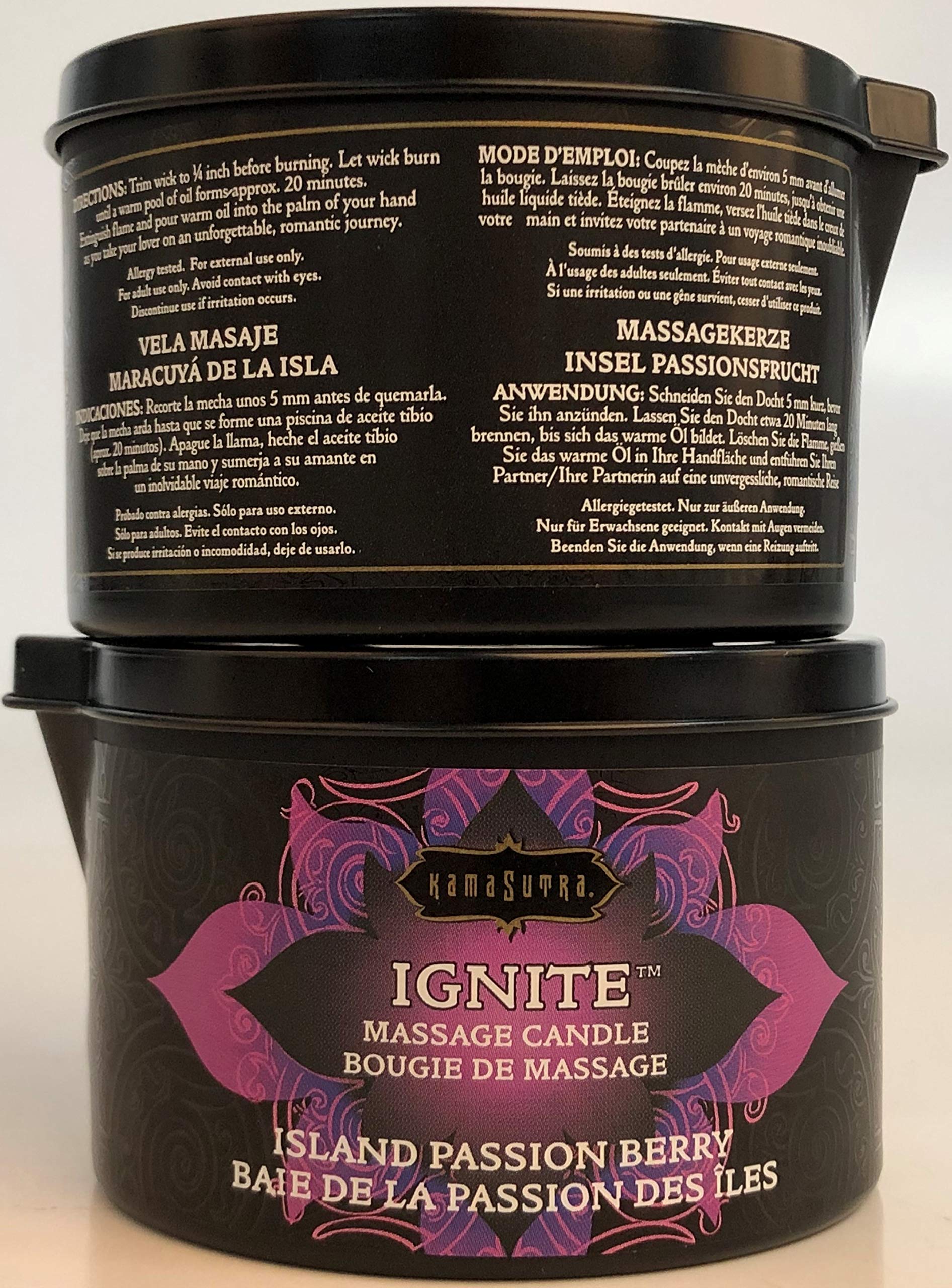 KAMA SUTRA Ignite Massage Candle - Coconut Oil and Soy Based - Island Passion Berry, 6 oz Candle Melts into a Warm Massage Oil,