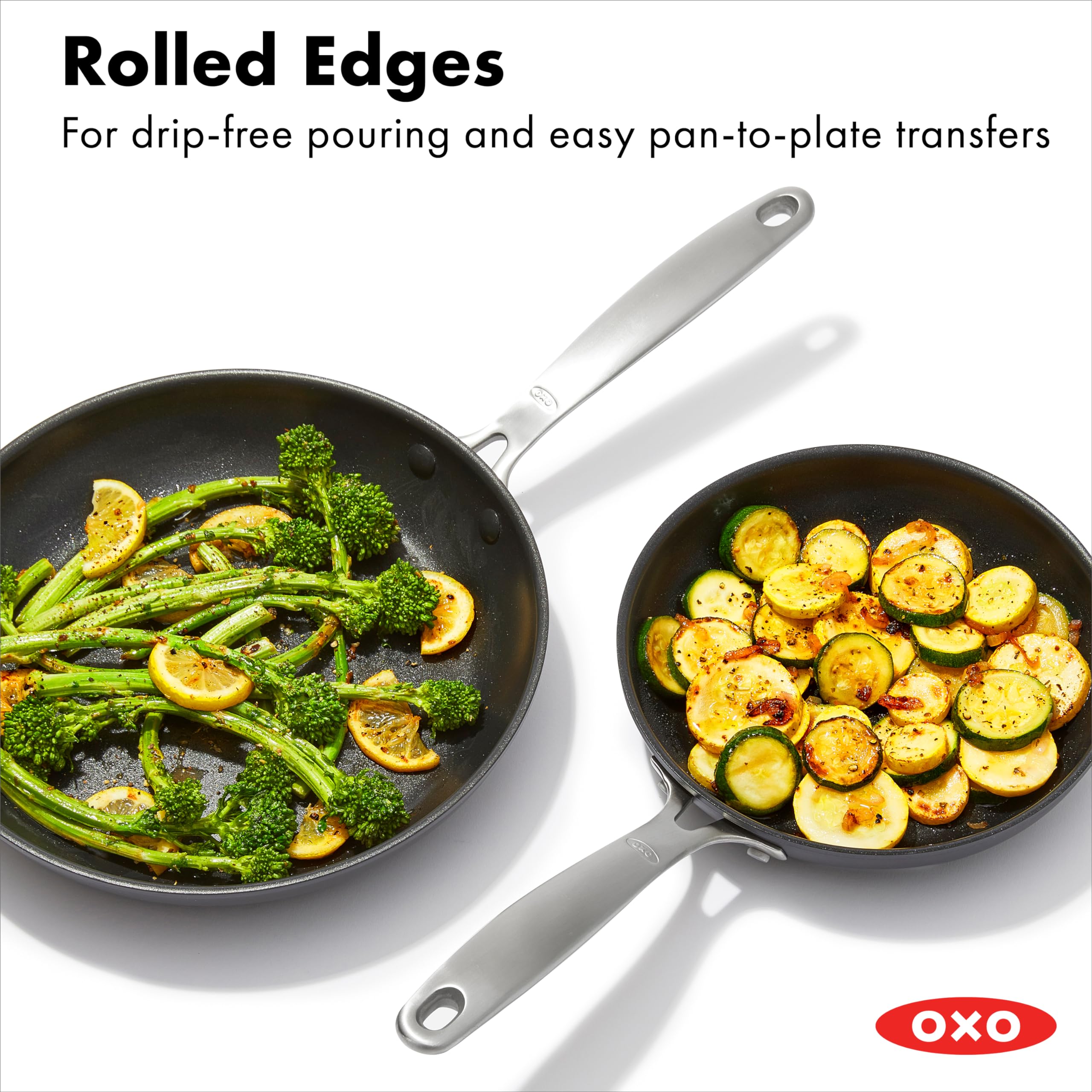 OXO Good Grips Pro Frying Pan Skillet Set, 8" & 10", Nonstick Aluminum, Black, Model CC005959-001, Dishwasher & Oven Safe