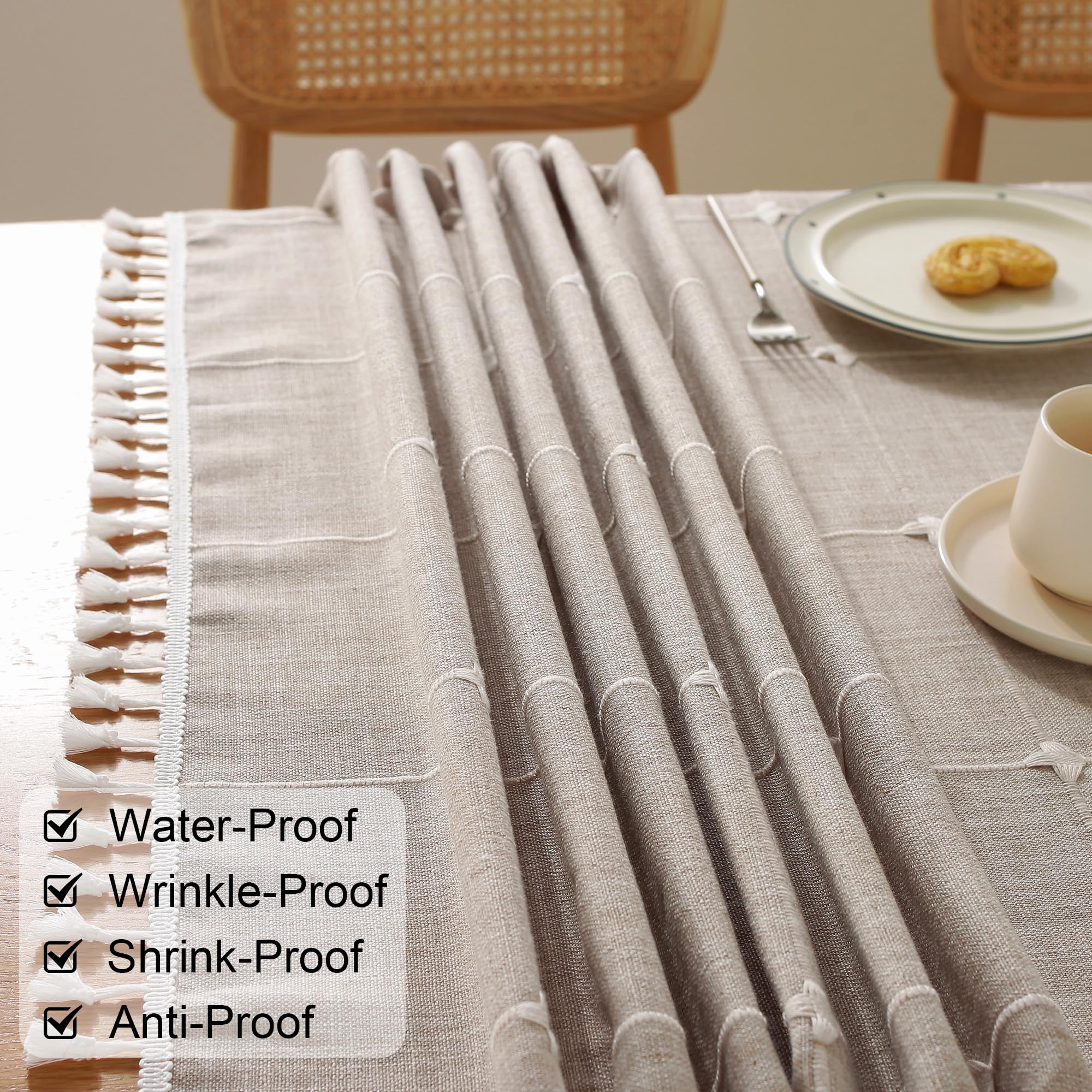 Jiale Tablecloths For Rectangle Tables, Cotton Linen Rustic Tablecloth Waterproof,Wrinkle Free,Soft Fabric Table Cloth Tassels L