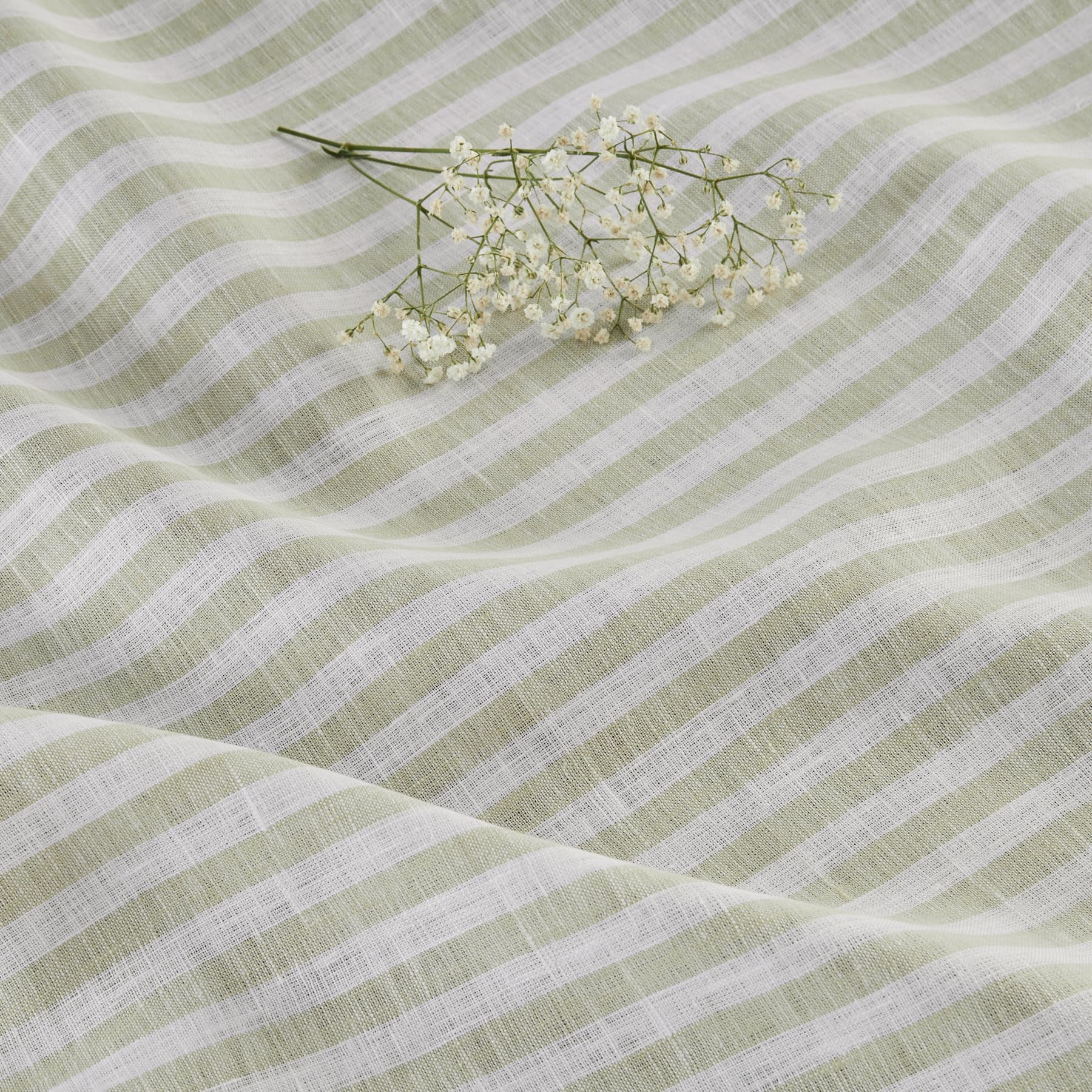 Solino Home Stripe Linen Table Runner 36 Inch - 100% Pure Linen Sage And White Short Table Runner 14 X 36 Inch Ideal For Dresser