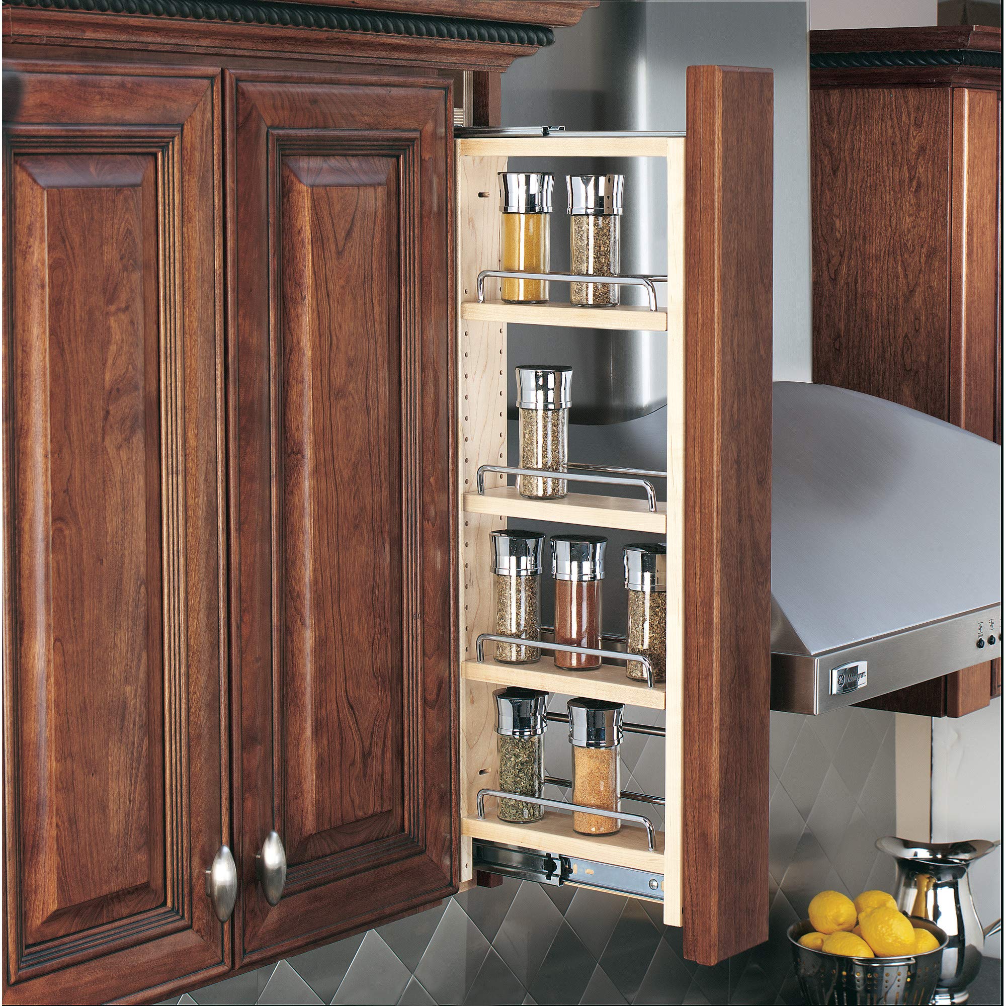 Rev-A-Shelf 3''W X 30''H Pullout Shelf Organizer For Between Wall Kitchen Cabinets, Filler Spice Rack & Seasoning Storage Holder
