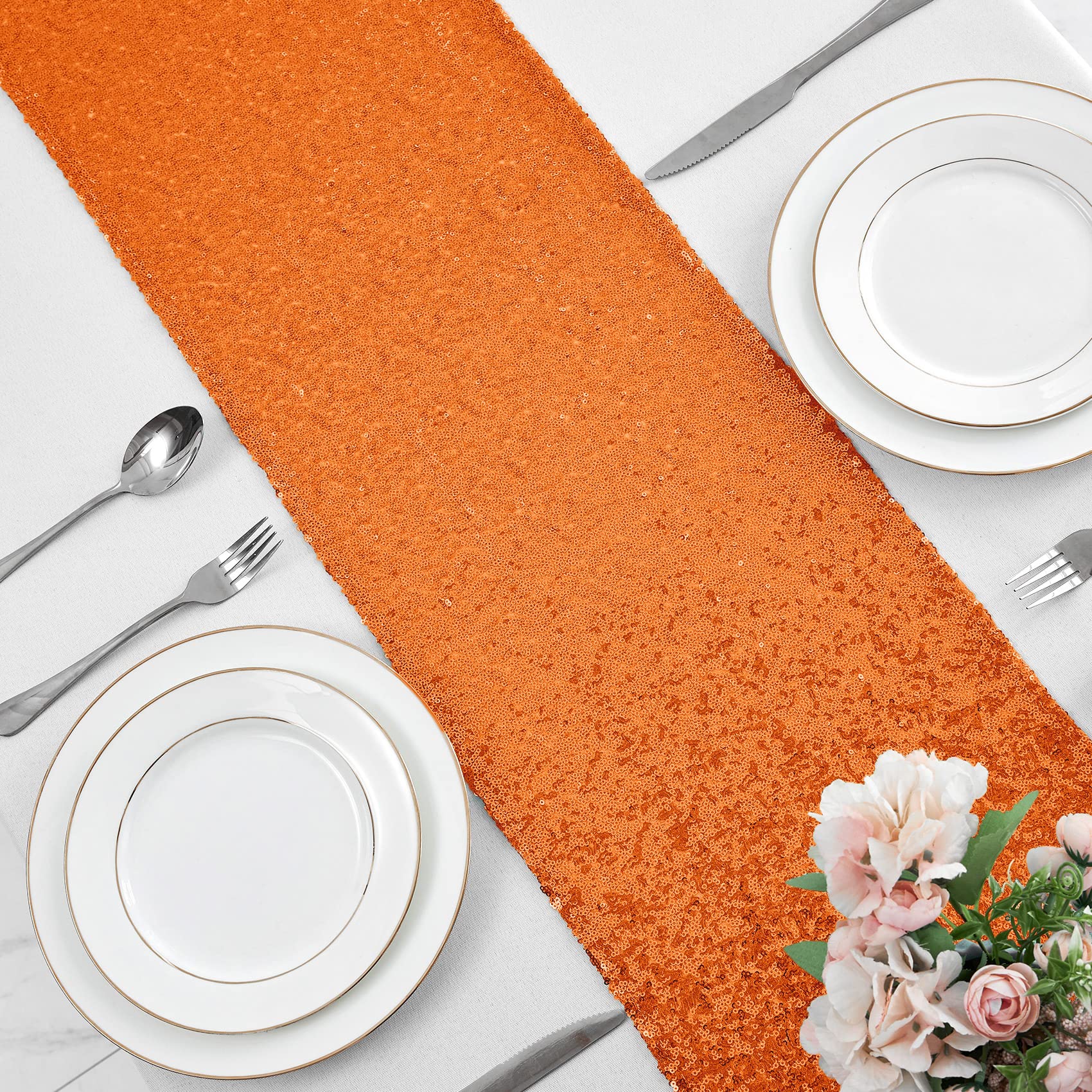 2 Packs 12 X 72 Inches Orange Sequin Table Runner, Glitter Runner For Birthday Party Supplies Decorations Wedding Bachelorette H