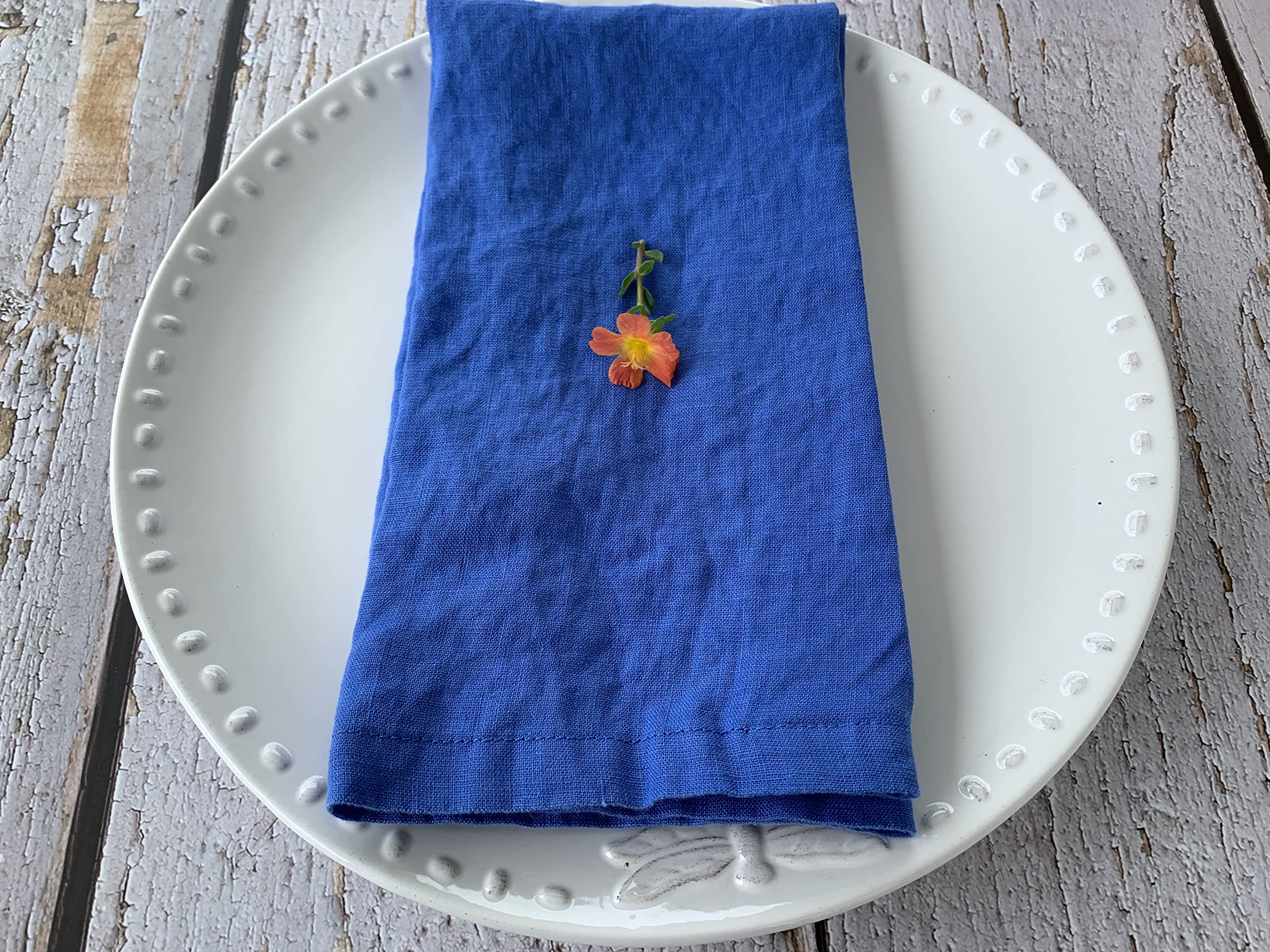 Linen Napkins -100% French Flax - Stonewashed Pure Linen Cloth Napkins - Size 18 Inch X 18 Inch - Set Of 4, Tropics (Blueberry)