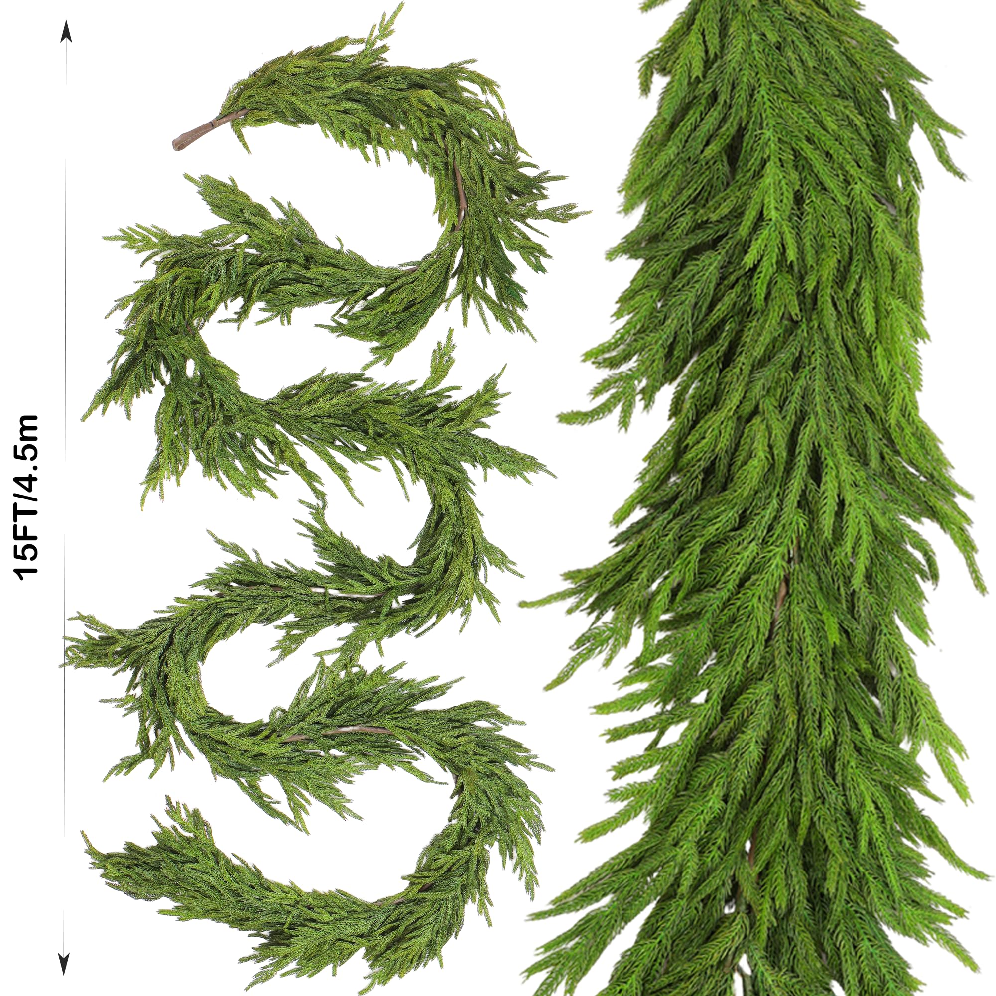 15FT Extra Full Christmas Garland Norfolk Pine Garland Realistic Artificial Christmas Greenery Garland for Mantle Stairs Railing