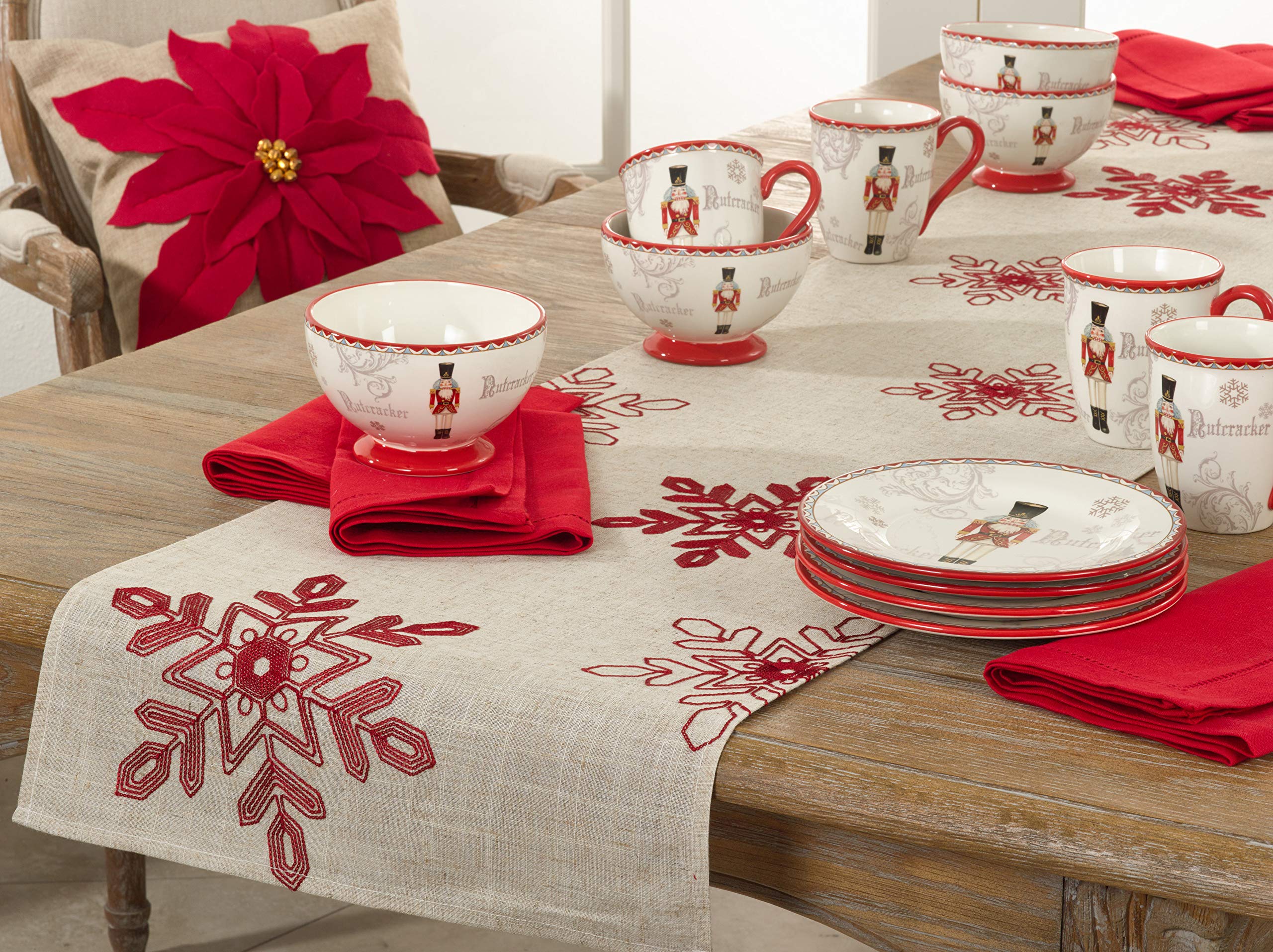 Saro Lifestyle 70197.R1654B Nivalis Collection Embroidered Snowflakes Table Runner, 16'' X 54'', Red