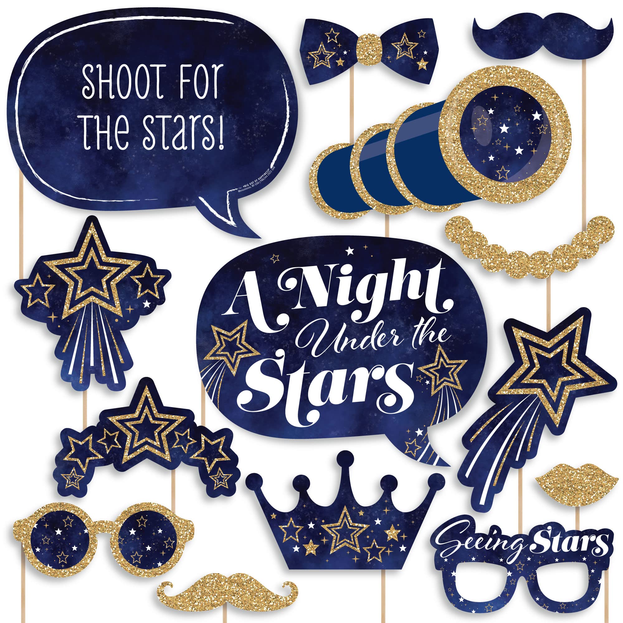 Big Dot Of Happiness Starry Skies - Under The Stars Photo Booth Props - Starry Night Photo Booth Props - Gold Celestial Party Ph