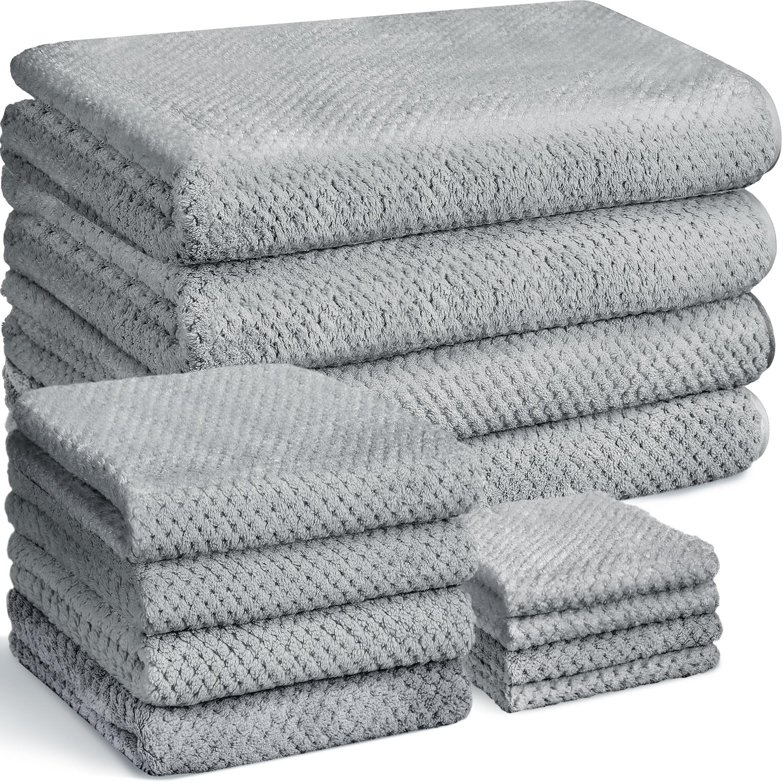 Preboun 12 Pcs Towels And Washcloths Sets Bath Towel Set Include 4 Bath Towels 4 Hand Towels 4 Washcloths, Quick Dry Coral Velve