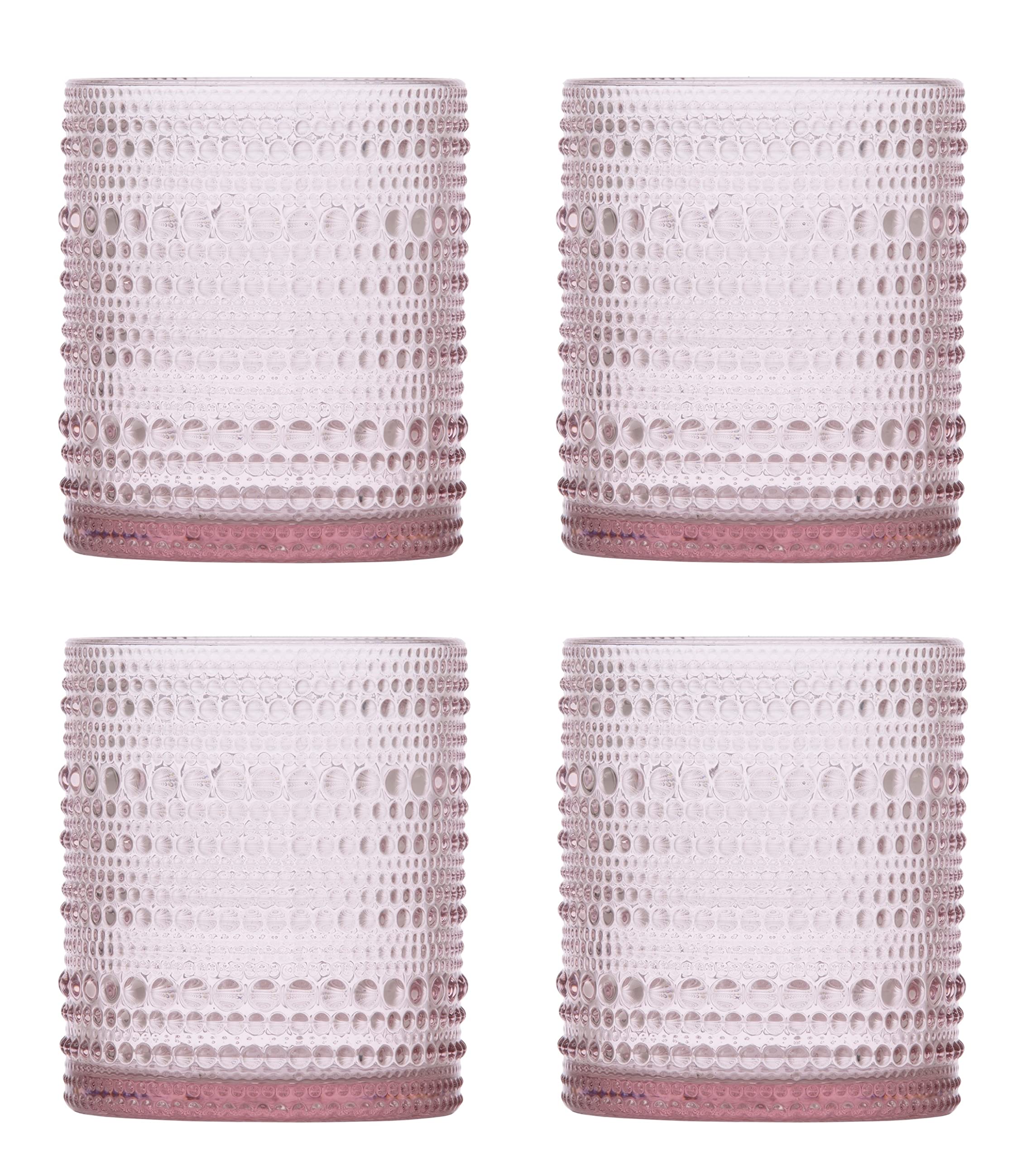 Fortessa Jupiter Beaded Hobnail Glass, 10 Ounce Double Old Fashioned (Set of 4), Pink