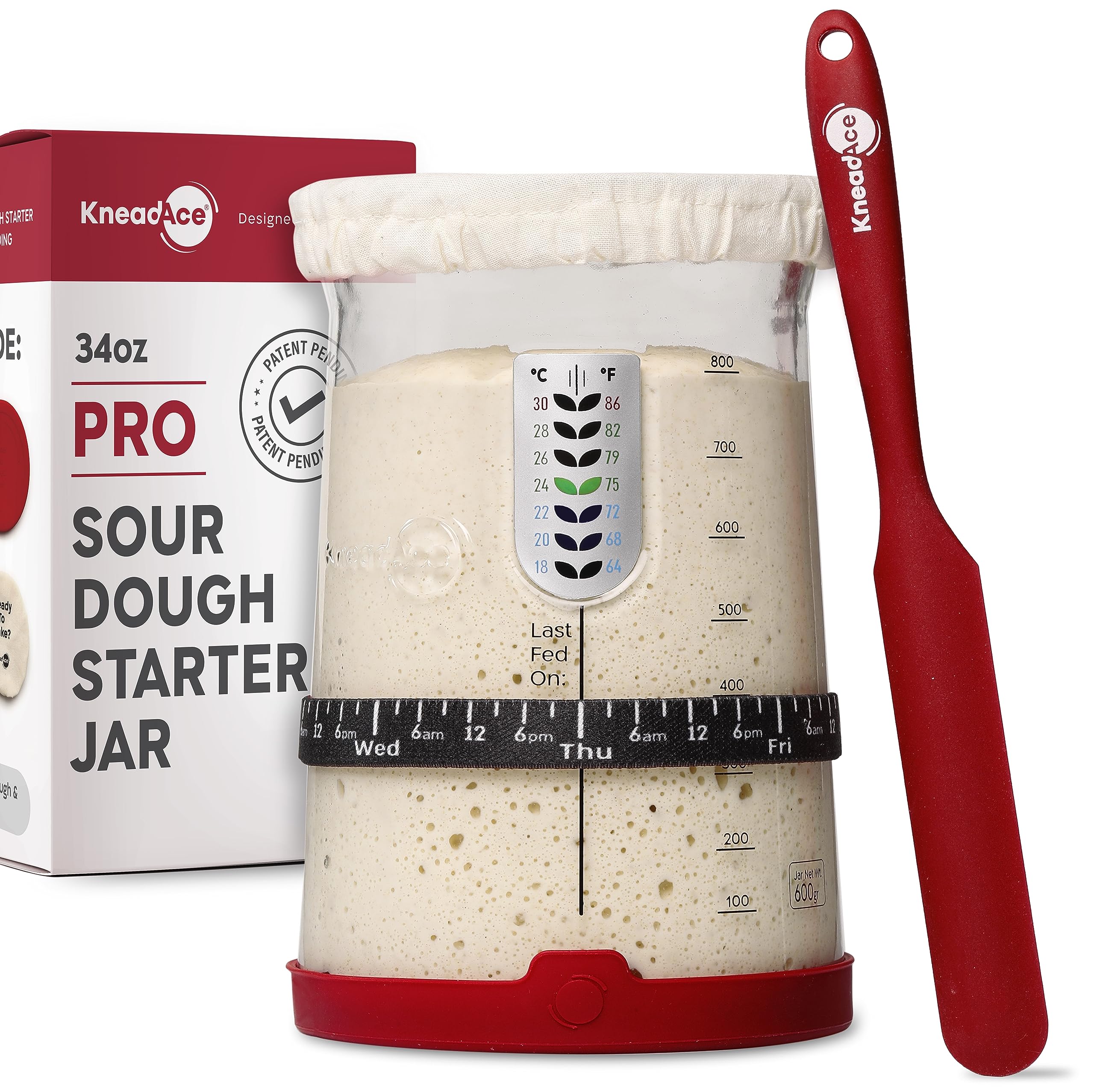 Kneadace Pro Sourdough Bread Starter Kit- 34 Oz Large Capacity Sourdough Starter Jar With 5 Unique Features For The Perfect Sour