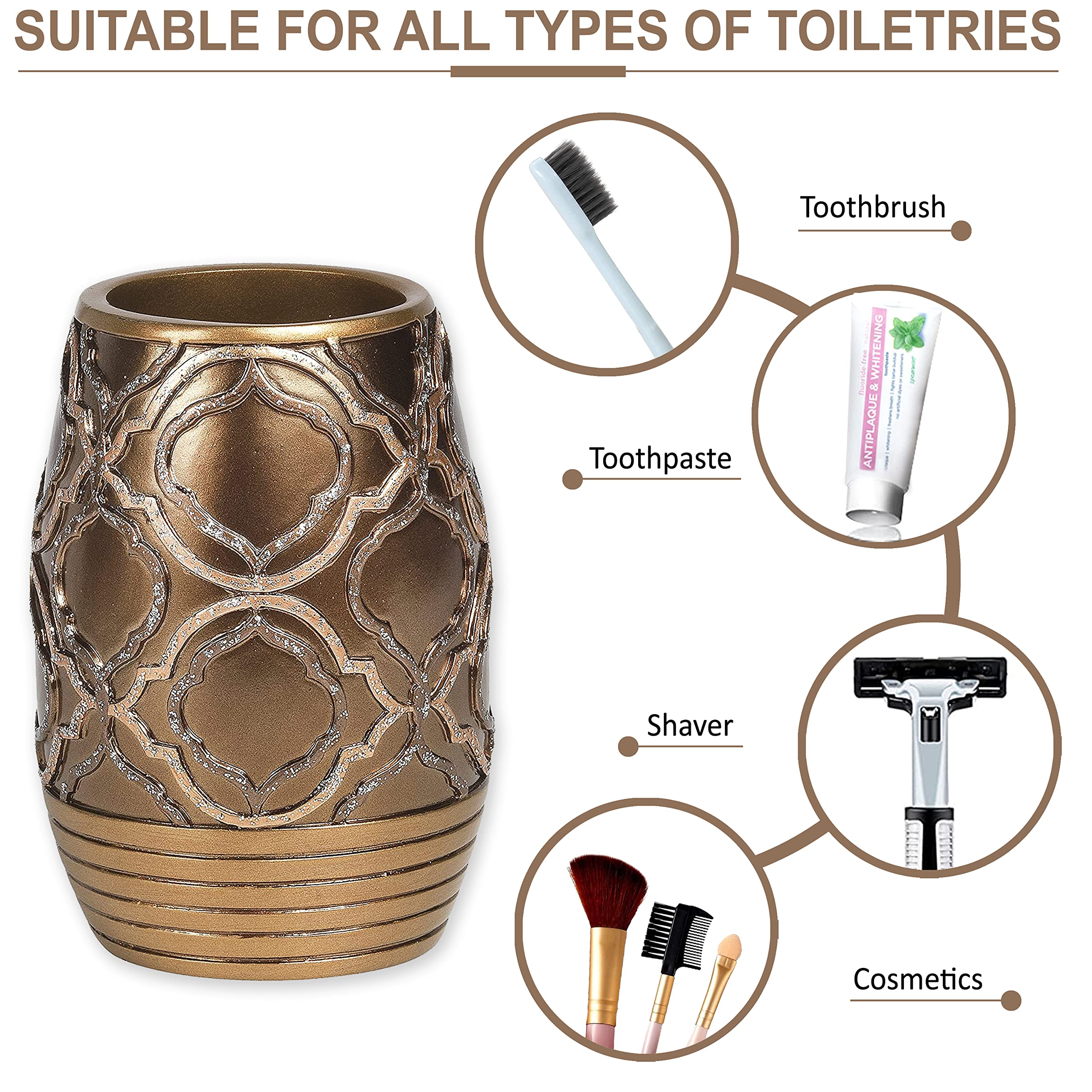 Zahari Home 4pc Spindle Stylish Bathroom Accessories Set Bathroom Soap Dispenser  Tumbler  Tooth Brush Holder and Soap Dish Modern Classic Luxury Contemporary Decor Unique Design Modern Bath Set