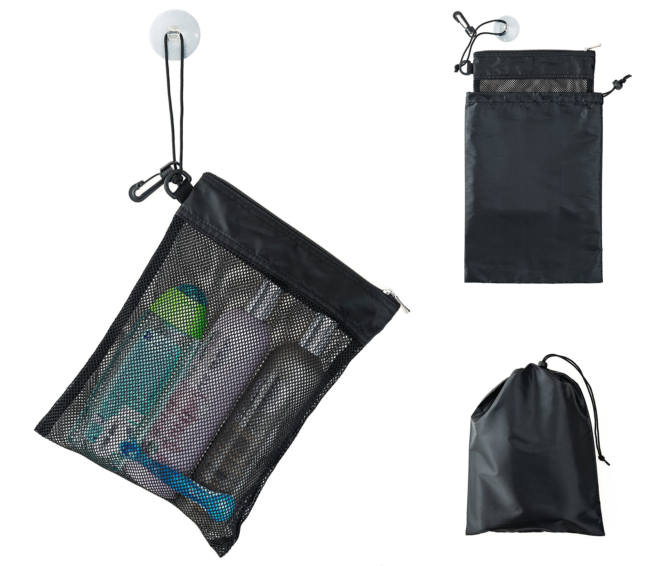 Yuma Active Shower Bag Tote, Mesh Caddy Toiletry Organizer 12   L X 9   W, Compact And Lightweight With Suction Cup, Cord For Ha