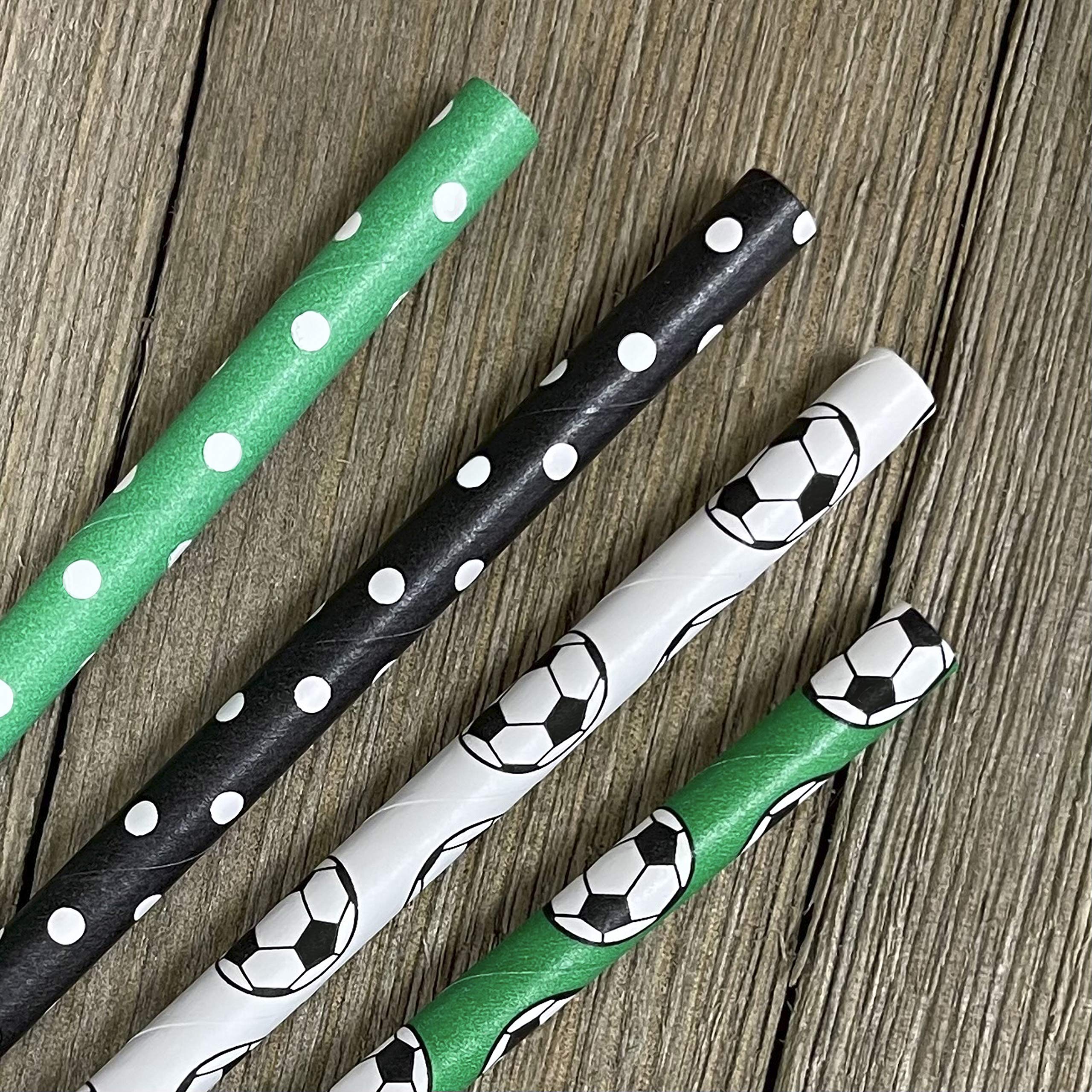 Soccer Ball Paper Straws - White Black Green - Soccer Party Supply - 100 Pack Outside The Box Papers