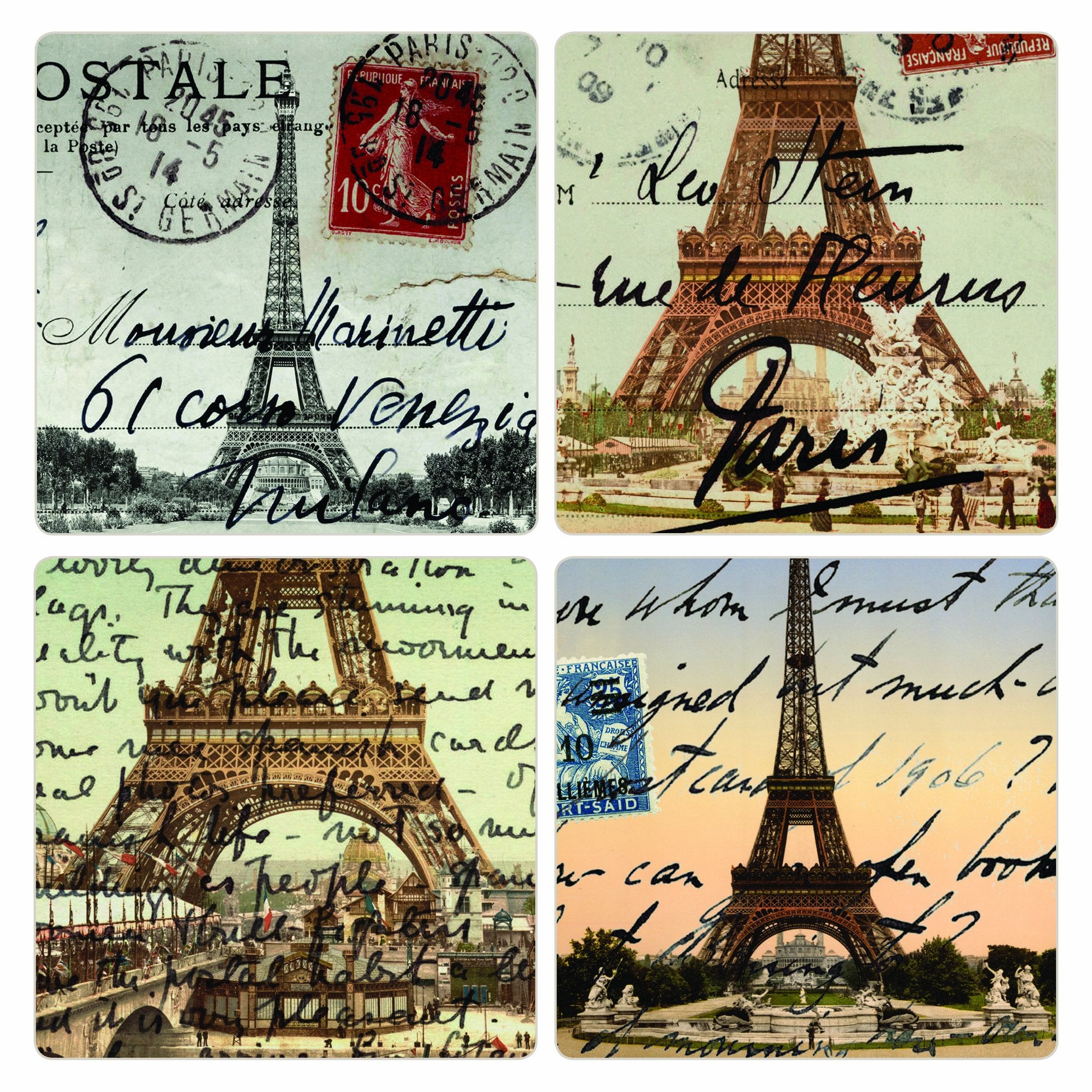 Coasterstone Absorbent Coasters, 4-1/4-Inch, ''Paris'', Set Of 4