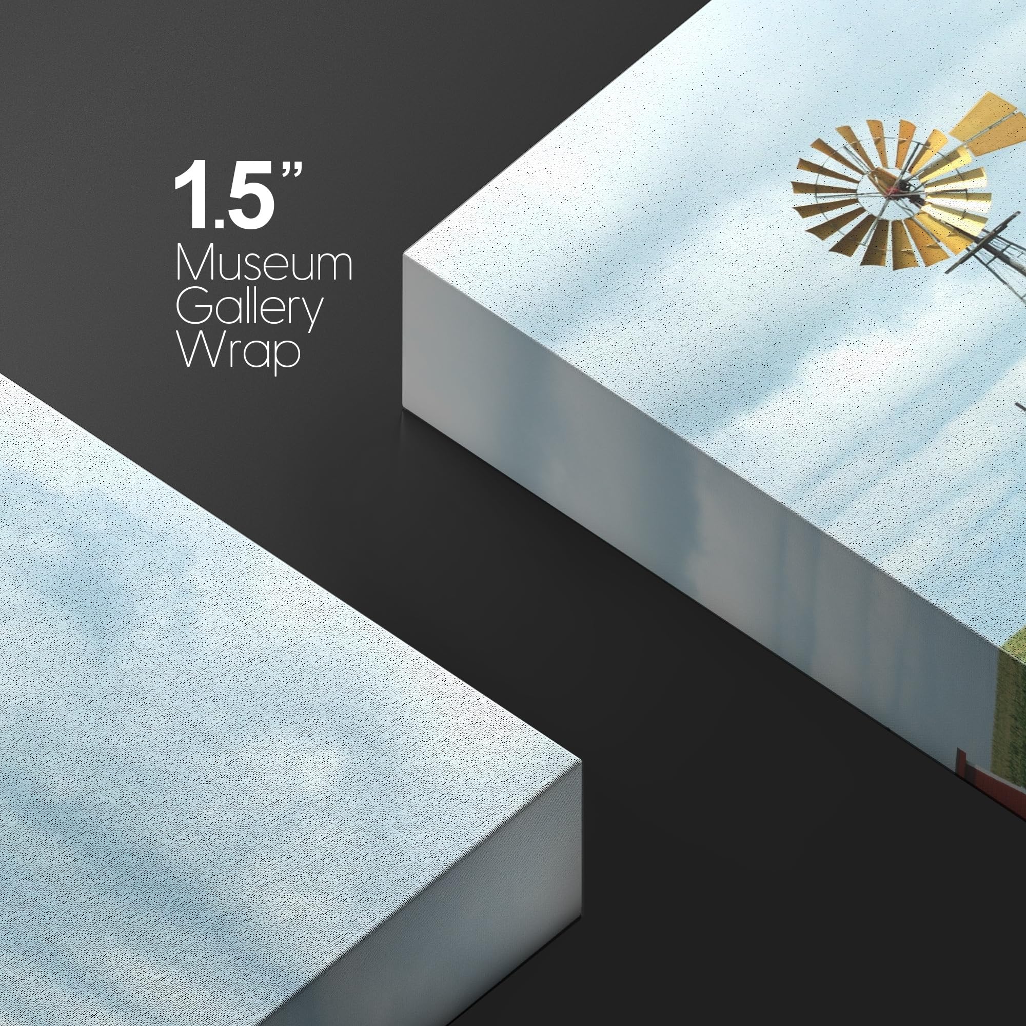 Canvas Prints Wall Art - Beautiful Scenery Of Windmill, Barn, Sheds And Fence On A Cloudy Day | Modern Wall Decor/Home Art Stret