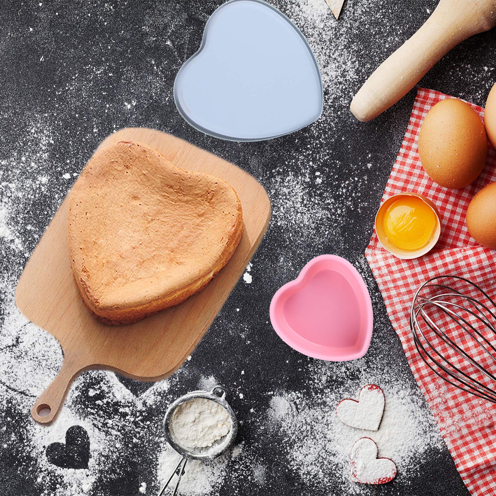 Rhoxshy Heart Shaped Cake Pans 3Pcs, Silicone Molds Heart Baking Pans, 5'' 8'' 10'' Heart Cake Mold Non-Stick Cake Pan Set For C