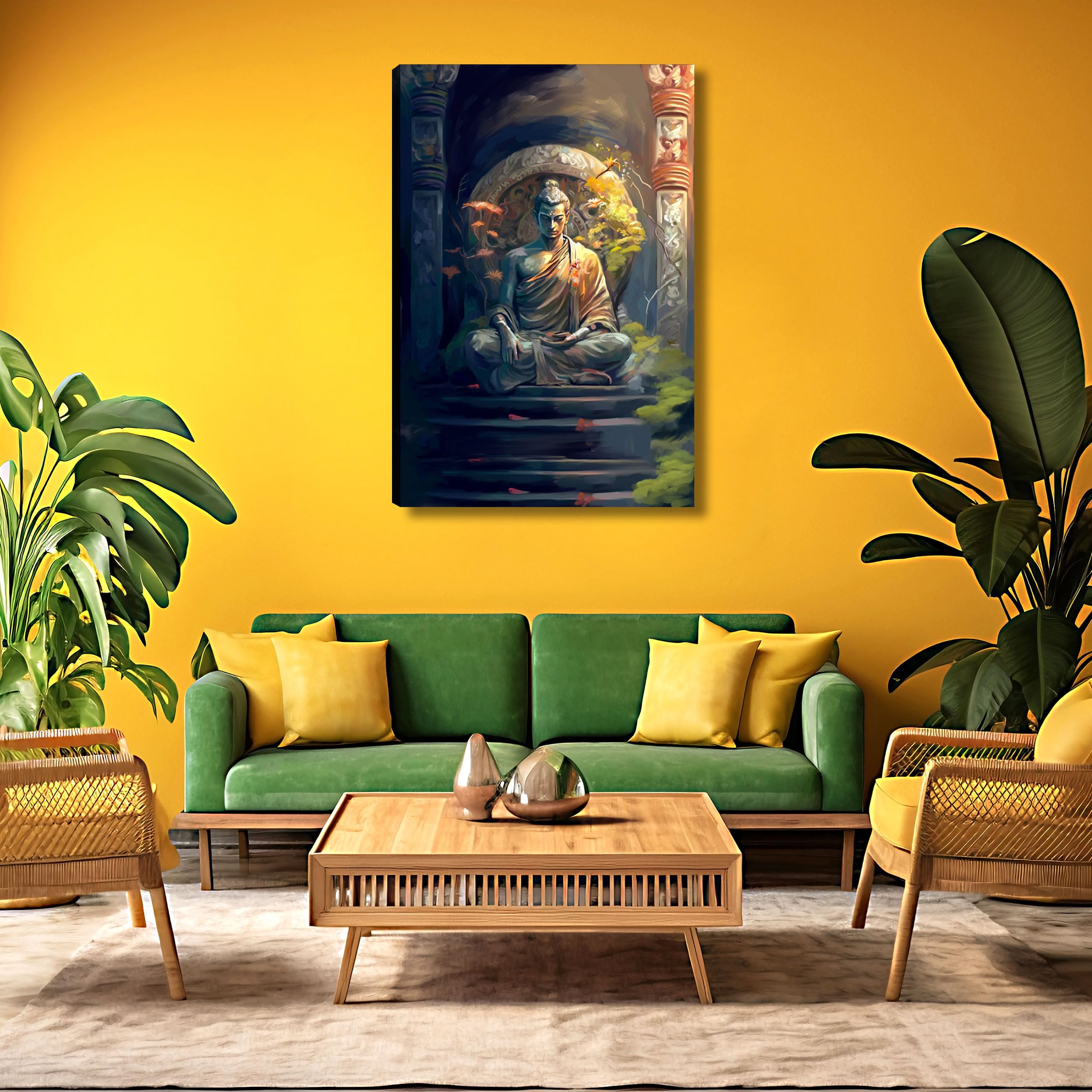 Indianara Attractive Gautam Buddha Canvas Art Painting For Living Room | Wall Decor | Bedroom | Pooja Room | Office | Hotel (Lar