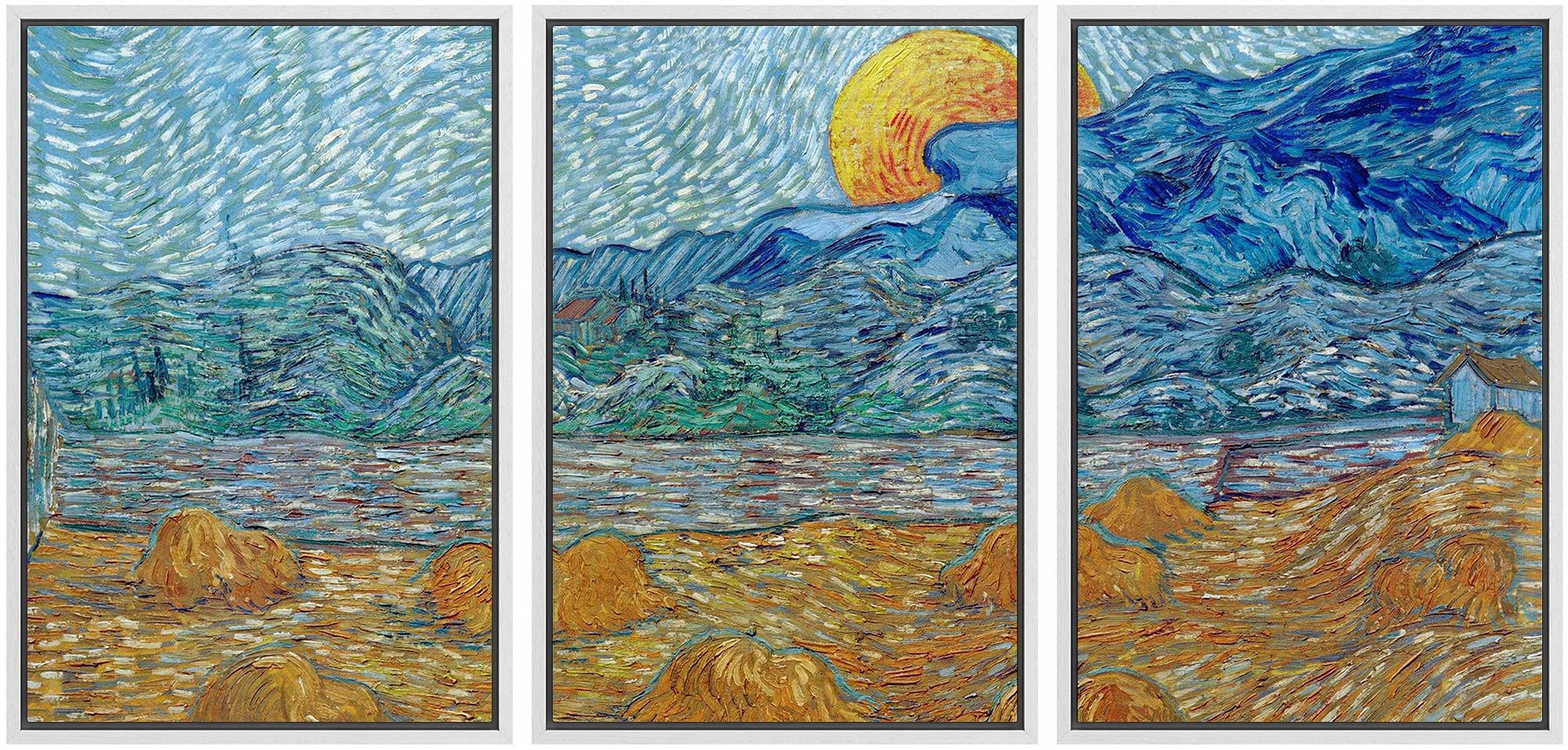 Wall26 Framed Canvas Print Wall Art Set Evening Landscape With Rising Moon Vincent Van Gogh Classical Illustrations Fine Art Dec