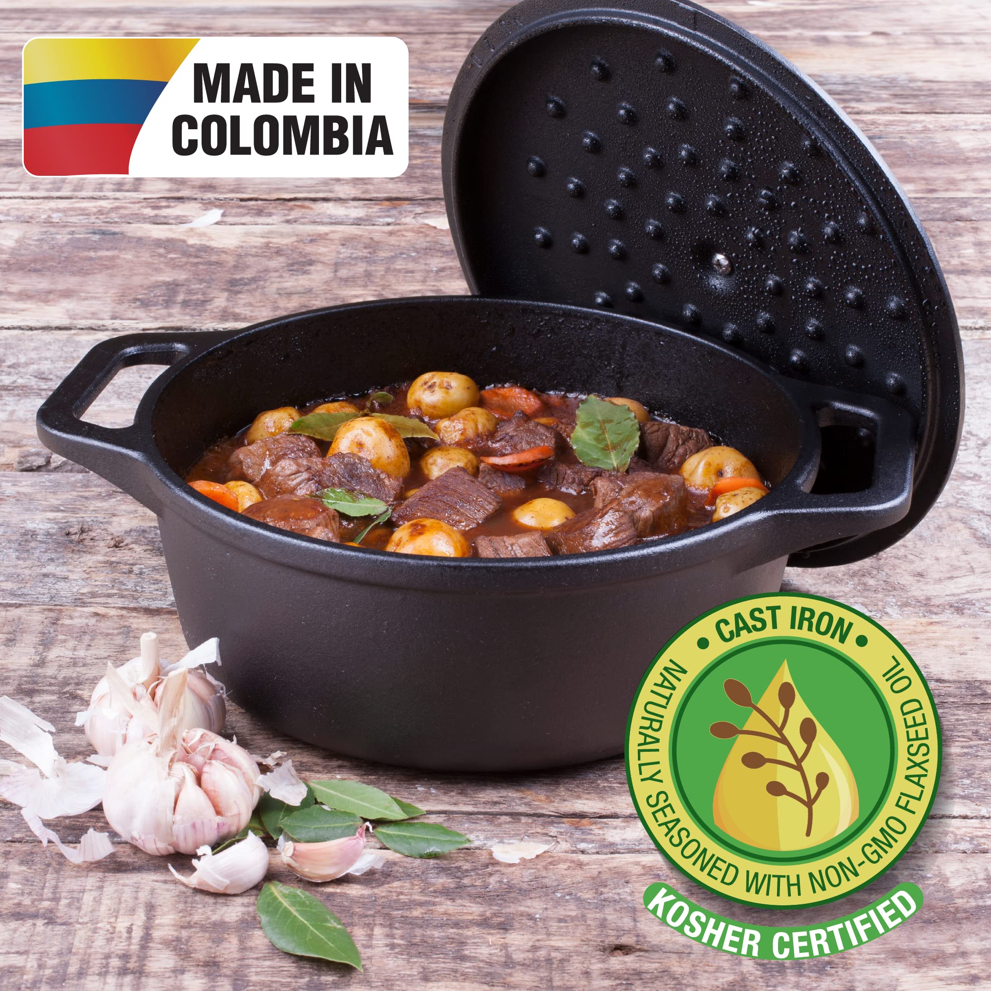 Victoria 4-Quart Cast Iron Dutch Oven with Lid and Dual Loop Handles  Seasoned with Flaxseed Oil  Made in Colombia Black