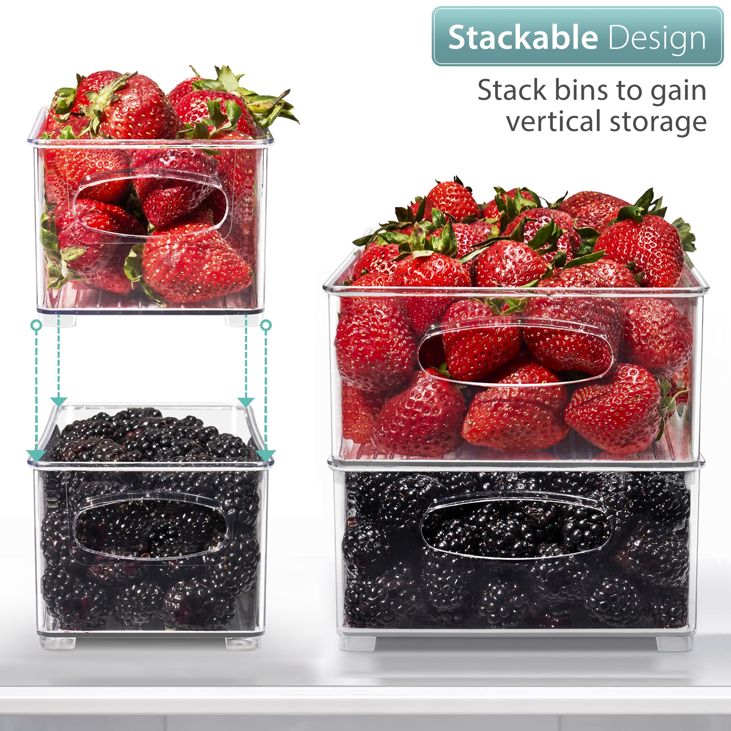 Sorbus Stackable Refrigerator Organizer Bins - Set Of 4 Clear Storage Bins For Kitchen Pantry, Freezer & Fridge Organization - F