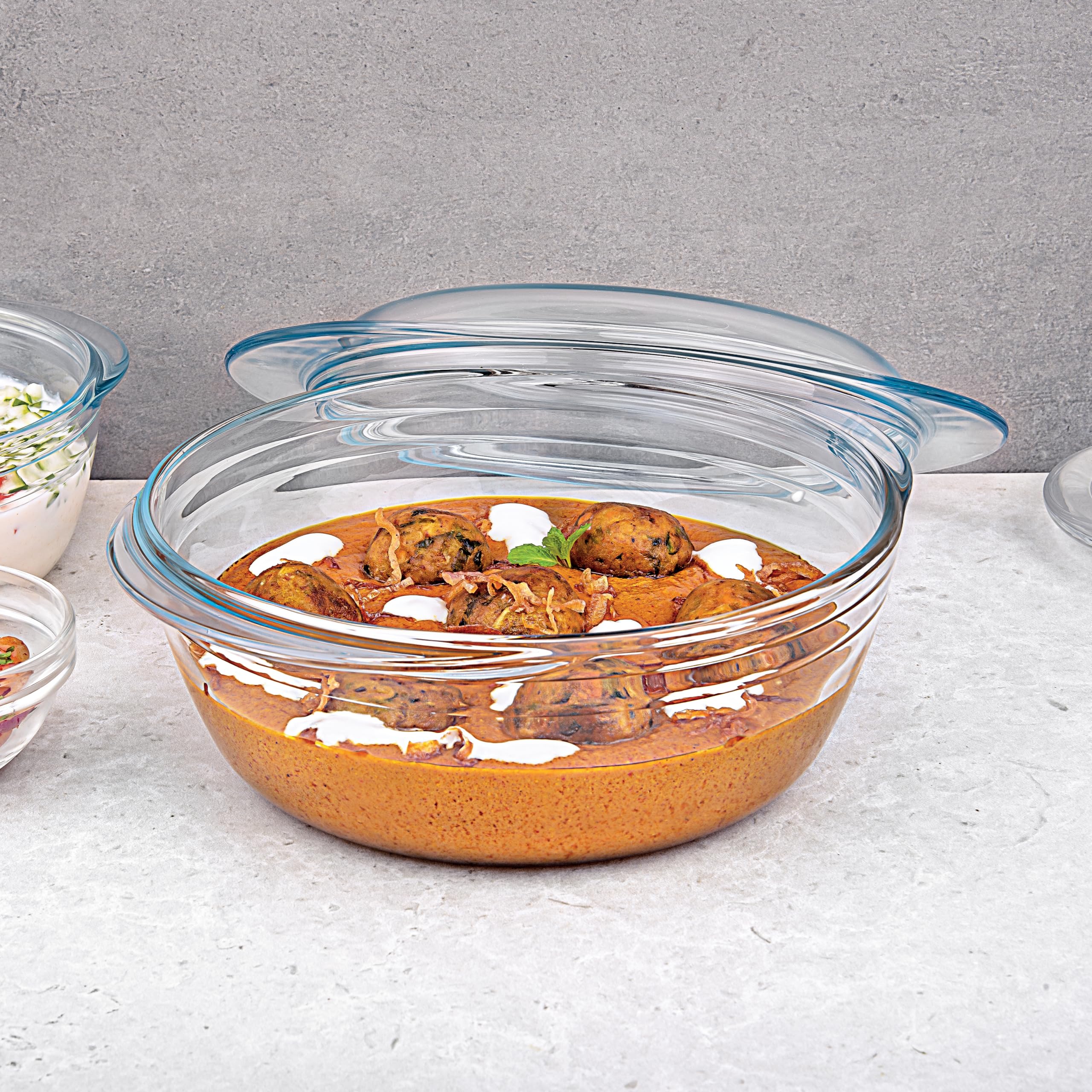 La Opala Cook Serve Store 100% Borosilicate Glass Bakeware & Serveware | Casserole With Glass Lid, Round 1.6 L | For Baking & Se