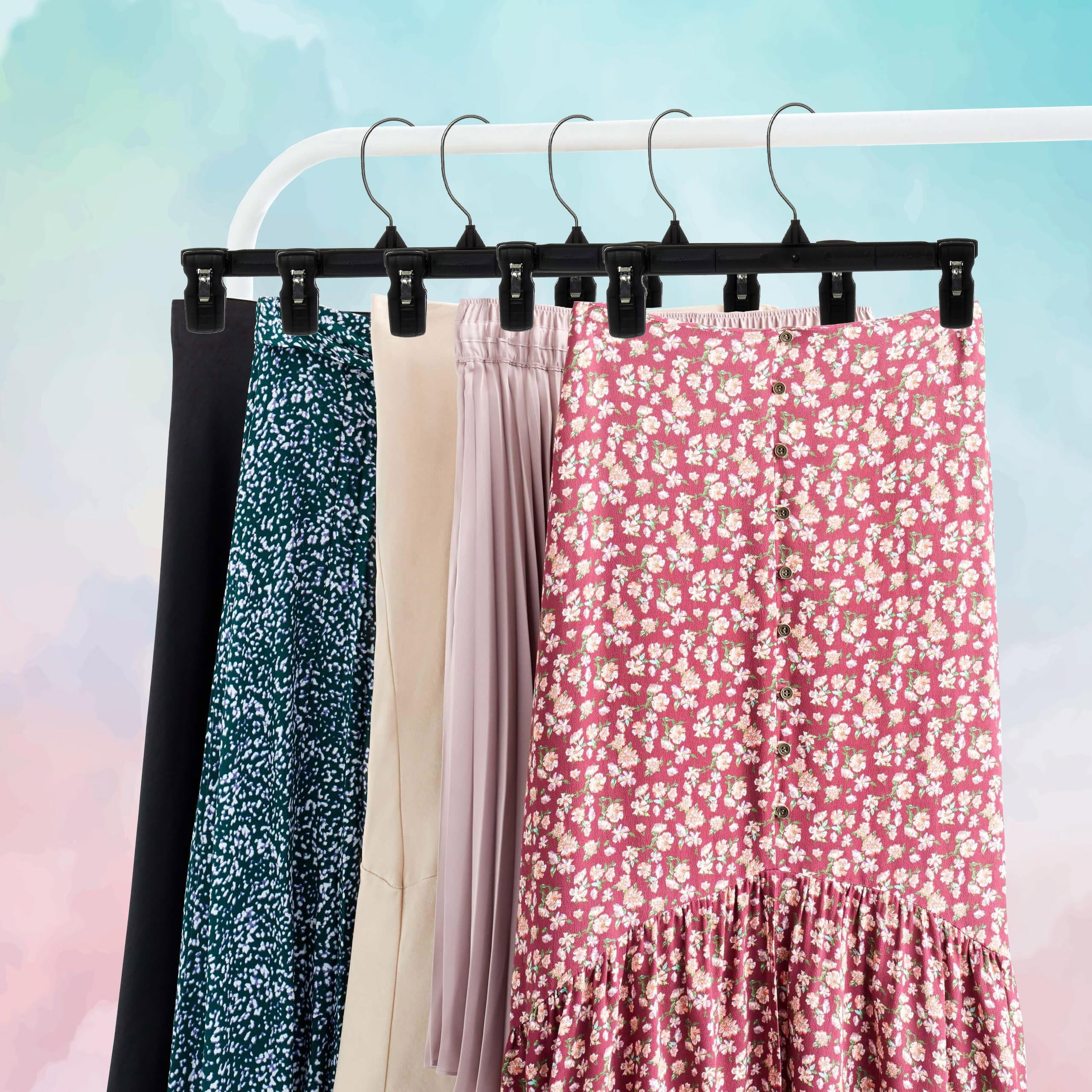 Hanger Central 30 Pack Space Saving Heavy Duty Slim Plastic Pants and Shorts Hangers  Ridged Non-Slip with Pinch Clips  360-Rotating Chrome Swivel Hook  in Black  12 Inches