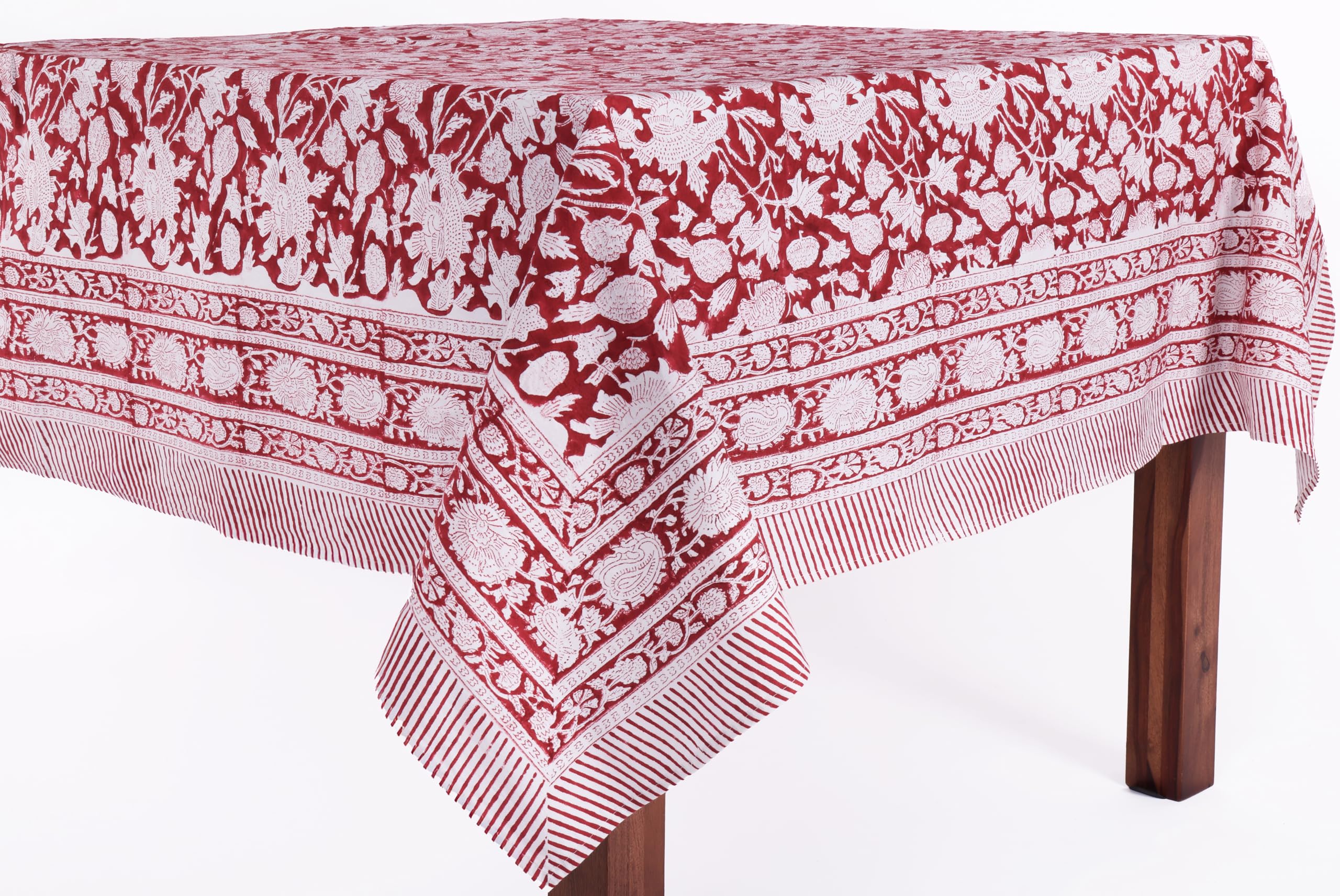 ATOSII Meraki Red 100% Cotton Tablecloth, Handblock Print Square Table Cover for Kitchen Dining I Tabletop Linen I Parties, Than