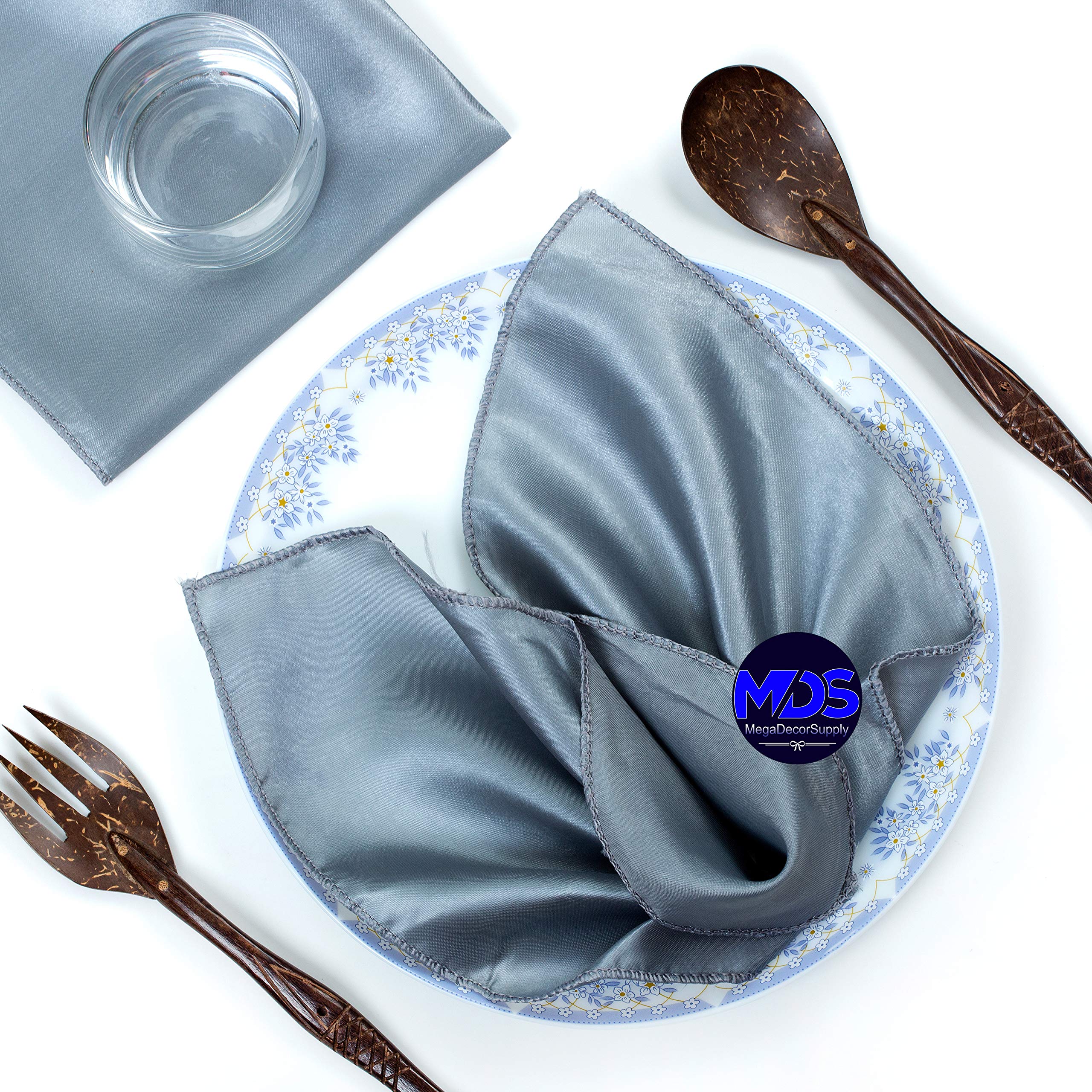 Mds Pack Of 25 Wedding Satin 12''X 12'' Square Dinner Napkin Or Handkerchief For Wedding Banquet Decoration - Light Silver