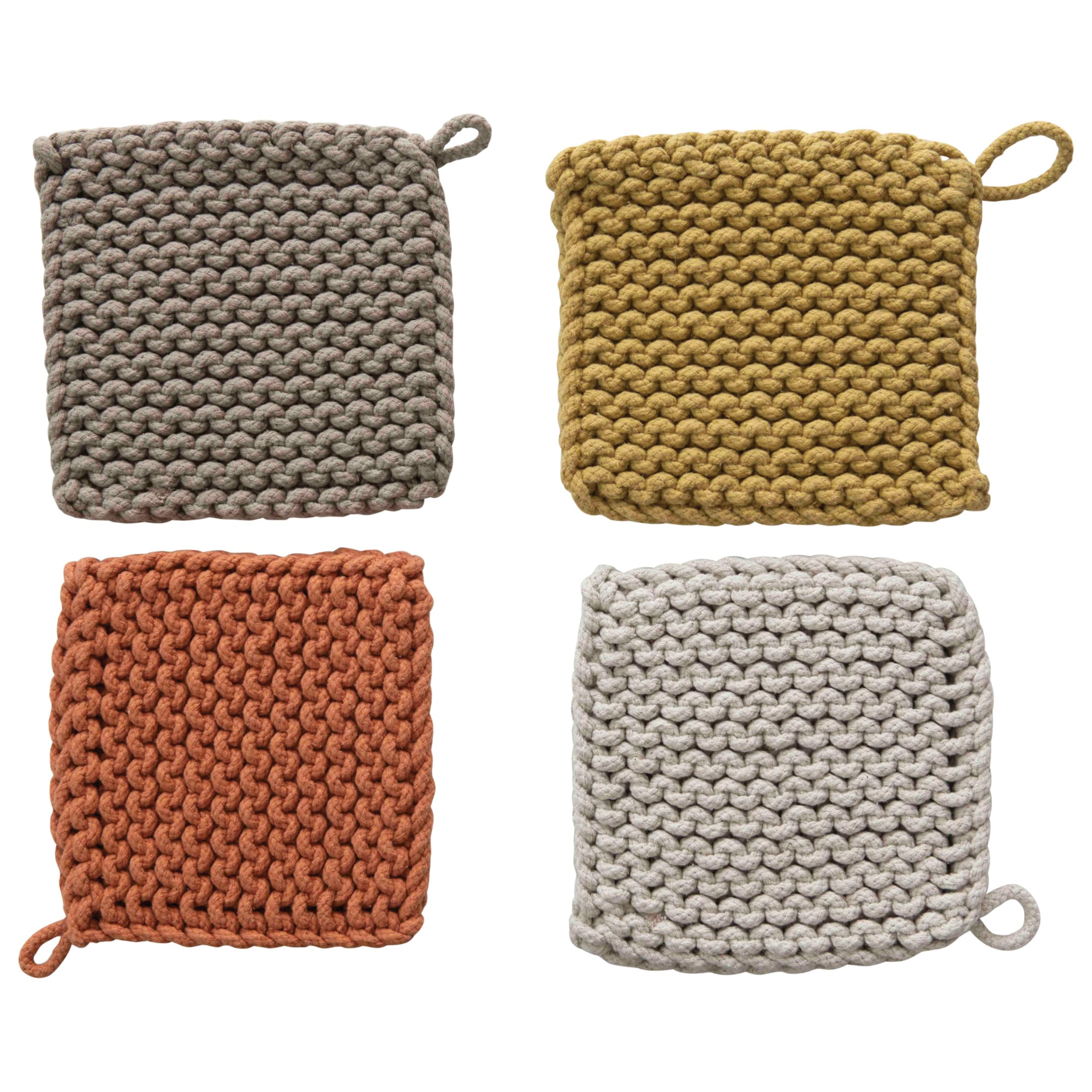 Creative Co-Op Square Cotton Crocheted Potholders/Hot Pads (Set Of 4 Colors) Pot Holders, Multicolor, 4 Count