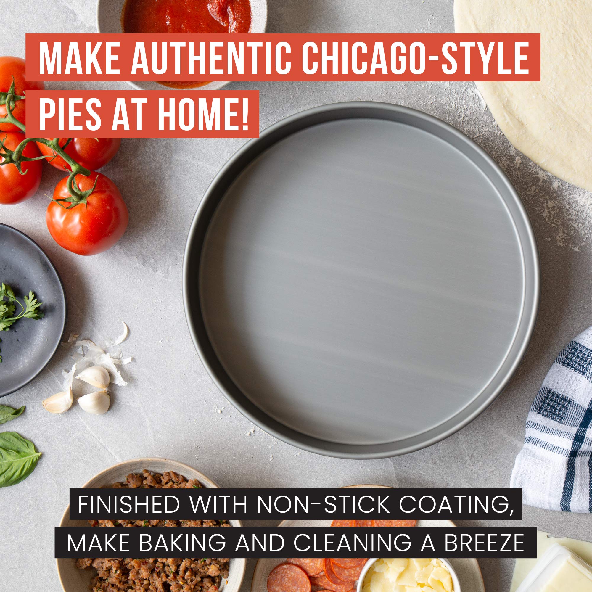 Chef Pomodoro Chicago Deep Dish Pizza Pan 12 Inch, Hard Anodized Aluminum Pizza Pan For Oven, Pre-Seasoned Bakeware Kitchenware,