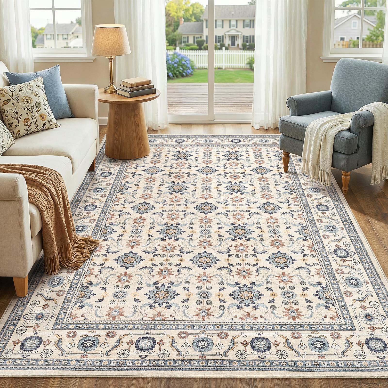WITSHOCK 5x7 Area Rugs for Living Room: Non-Slip Washable Vintage Carpet, Soft Low Pile Rug for Bedroom Kitchen Dining Playroom 