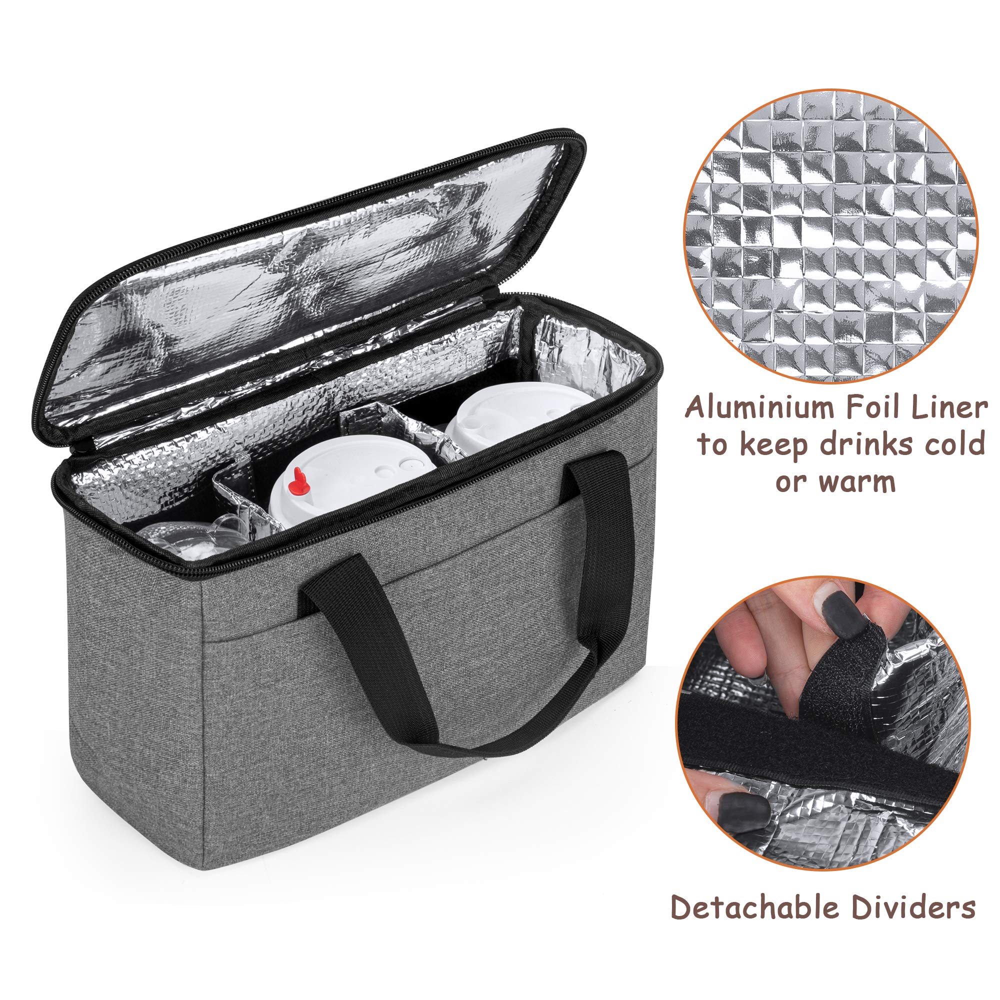 Trunab Reusable 3 Cups Drink Carrier For Delivery With Adjustable Dividers, Insulated Drink Caddy Holder Bag For Take Out, Bever