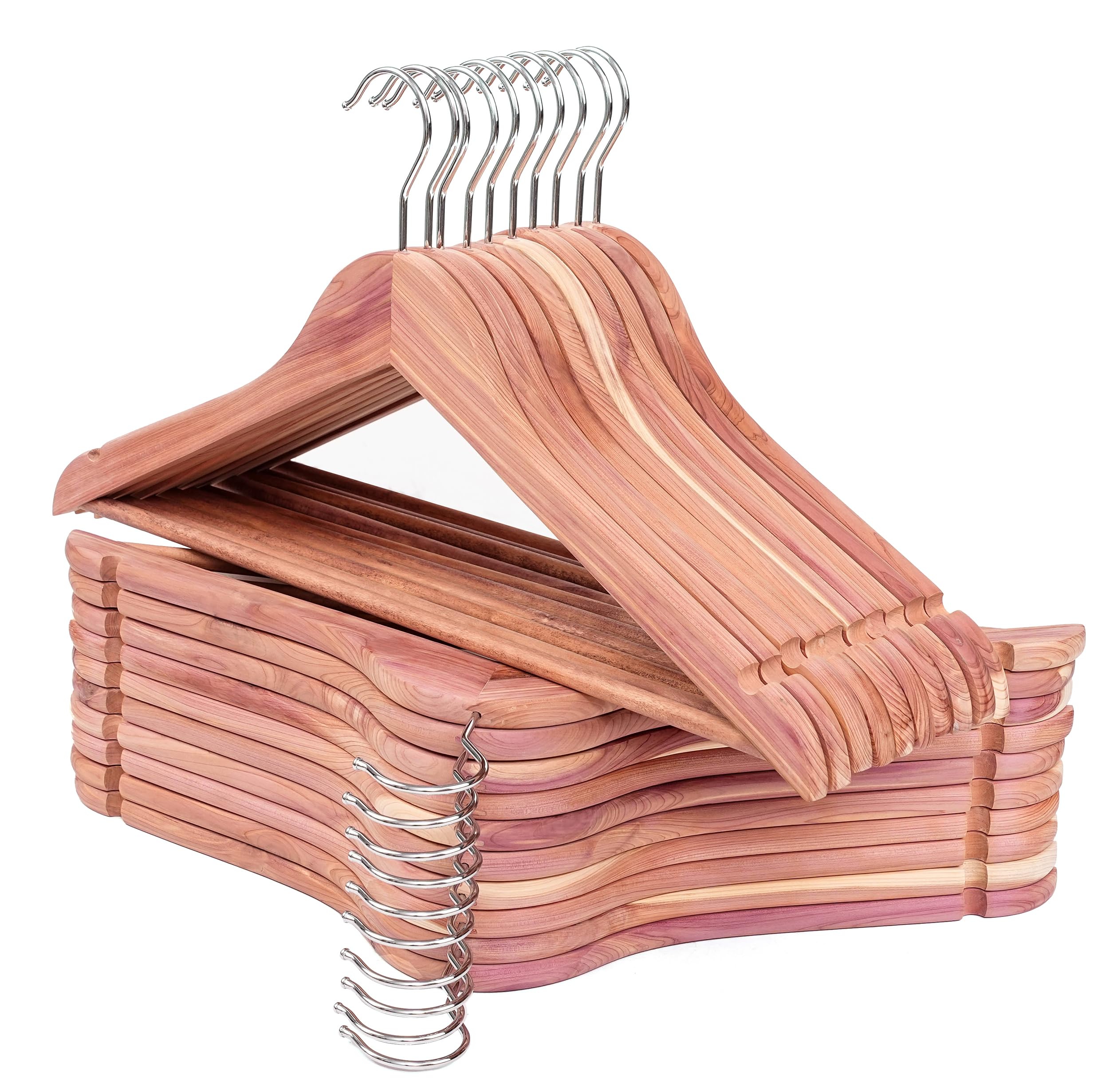 American Red Cedar Wooden Coat Suit Hangers 20 Pack, Wood Skirt Dress Hangers, Smooth Cut Notches- 360Flexible Hook- Solid Non-S