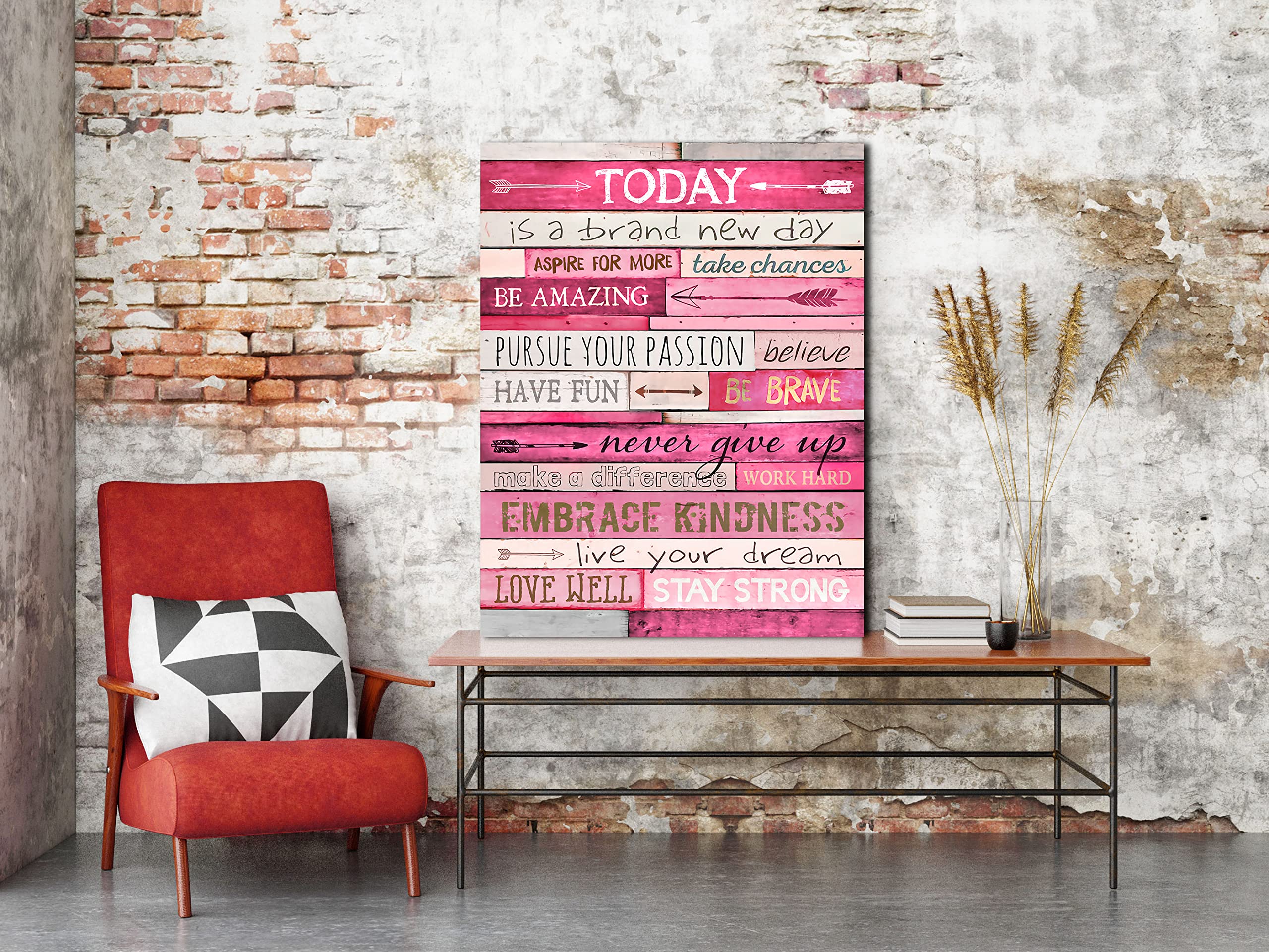 THRLVEART Inspirational Wall Decor for Office - Pink Bedroom Wall Art - Motivational Large Canvas Wall Art Ready to Hang Size 36'' W x 24'' H