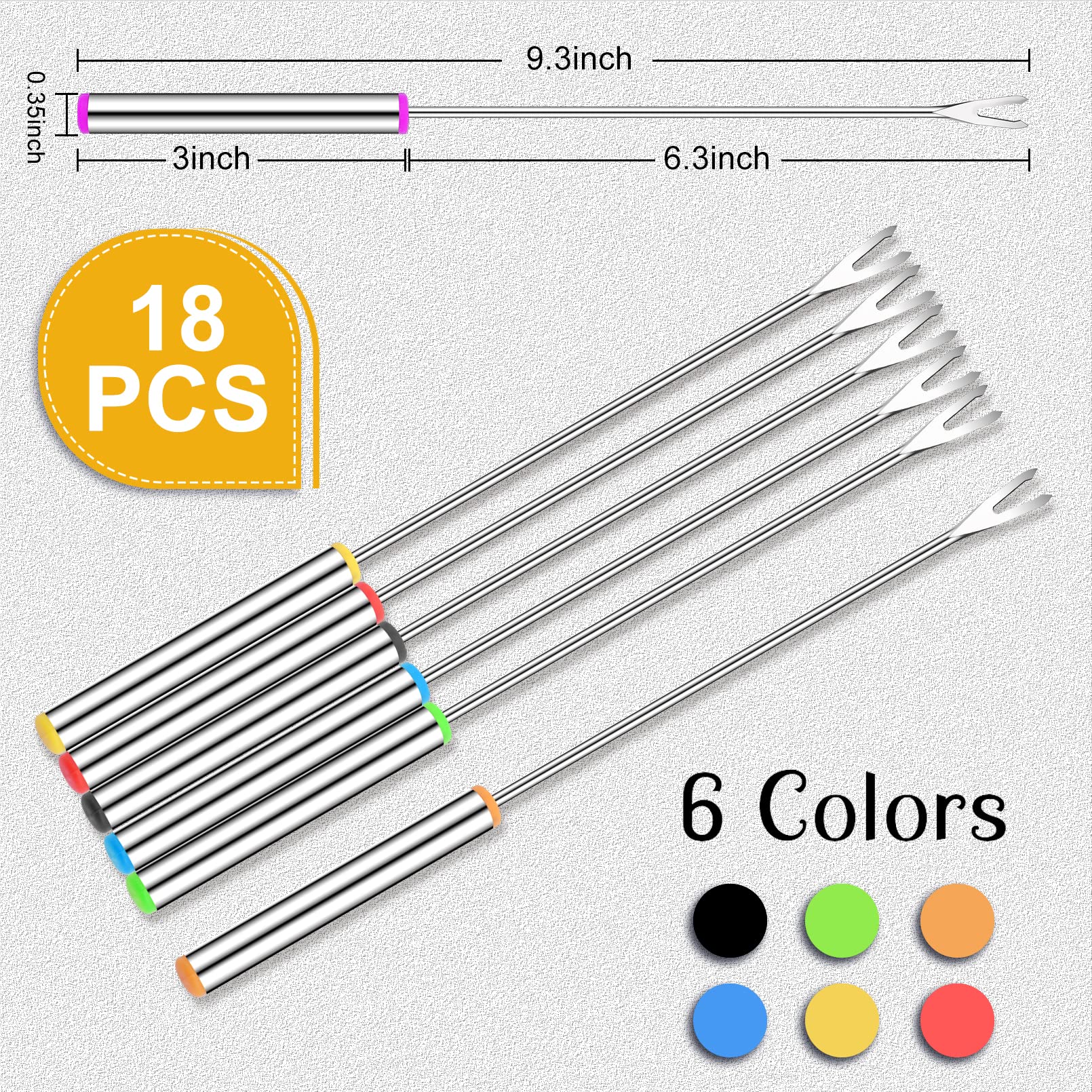 Vyndicca 18 Pcs Fondue Forks Stainless Steel,9.3Inch Color Coding Cheese Fondue Forks With Heat Resistant Handle,Fondue Sticks F