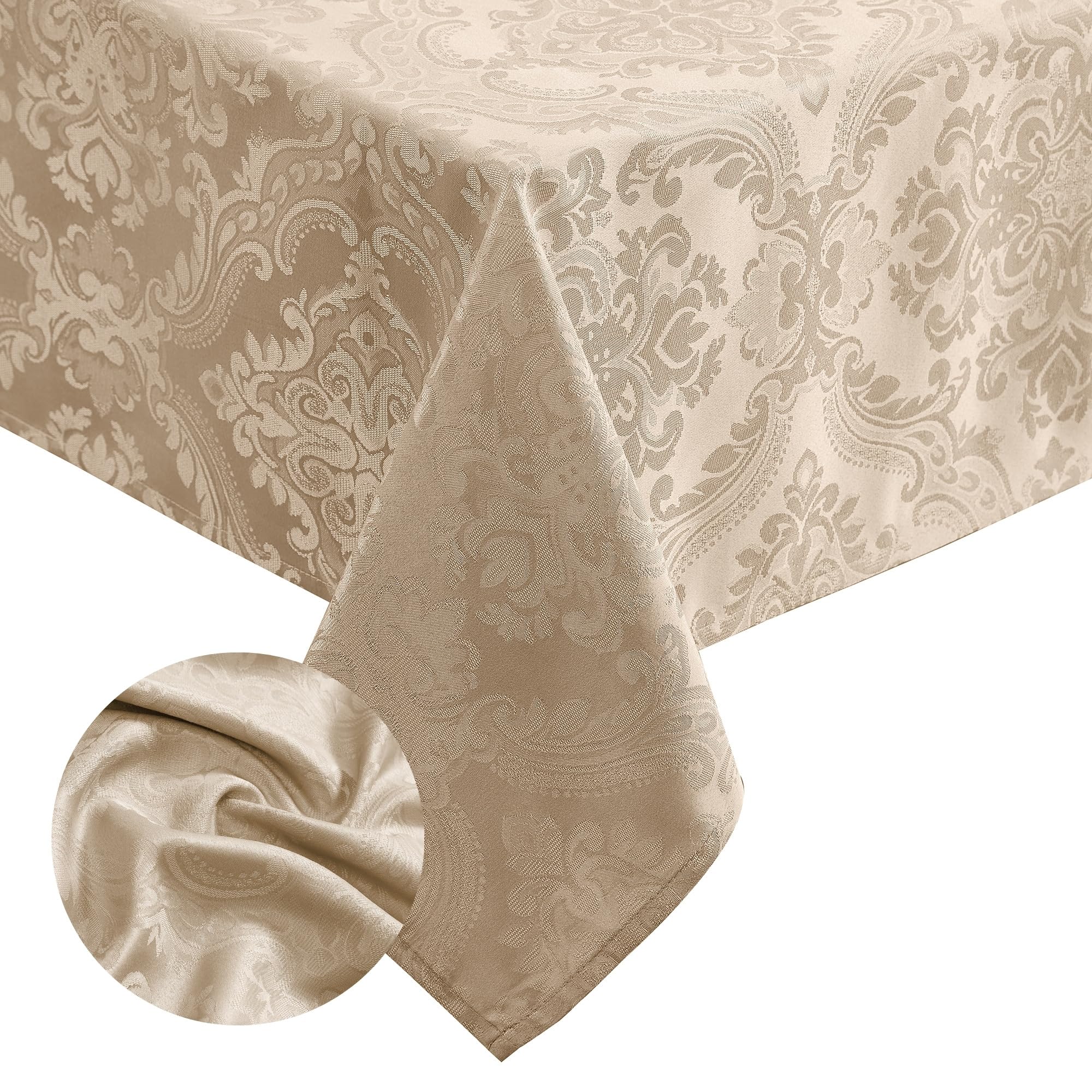Elrene Home Fashions Caiden Elegance Damask Fabric Tablecloth, 60'' X 120'' Oblong/Rectangle, Taupe