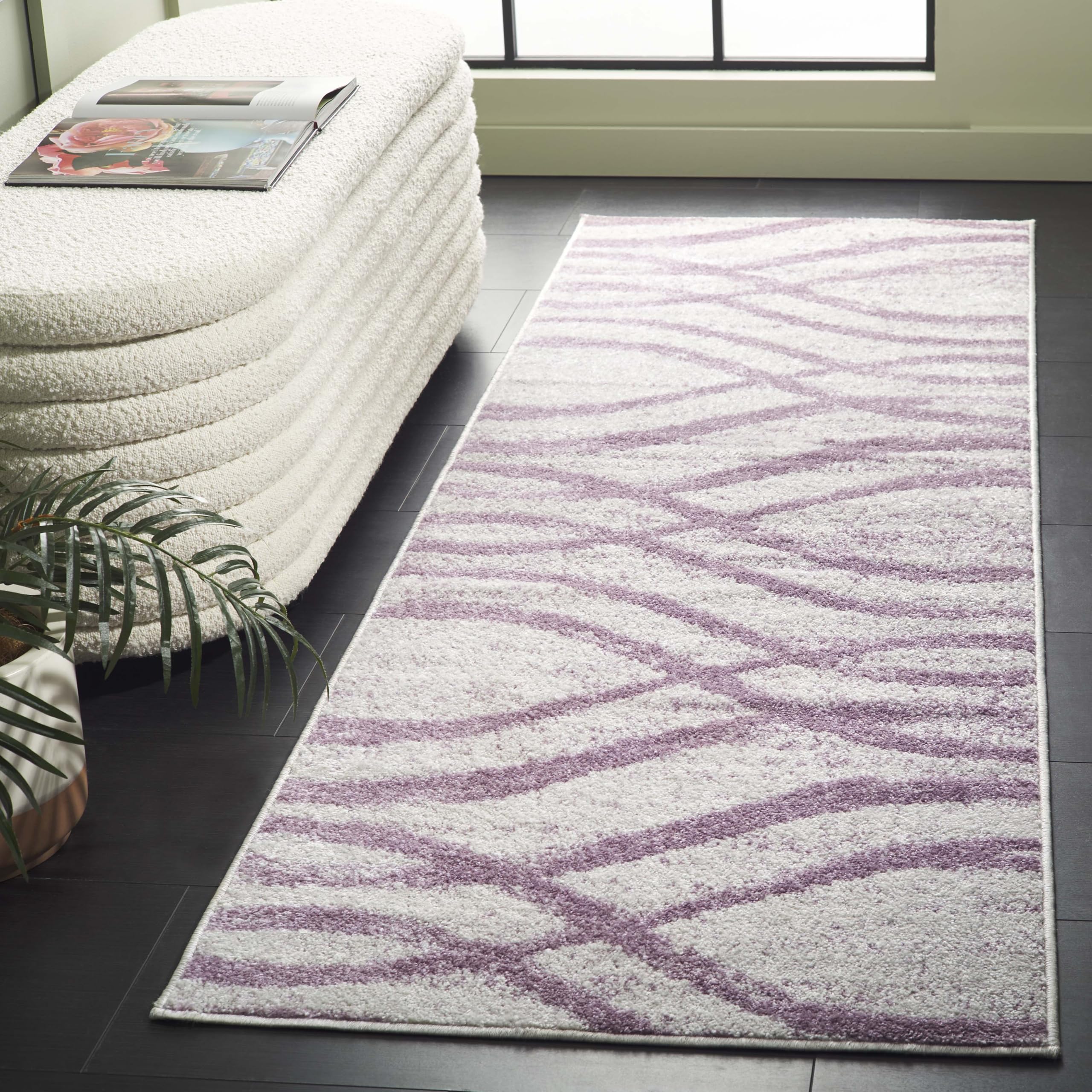SAFAVIEH Adirondack Collection Runner Rug - 26 x 6, Cream & Purple, Modern Wave Distressed Design, Non-Shedding & Easy Care, I