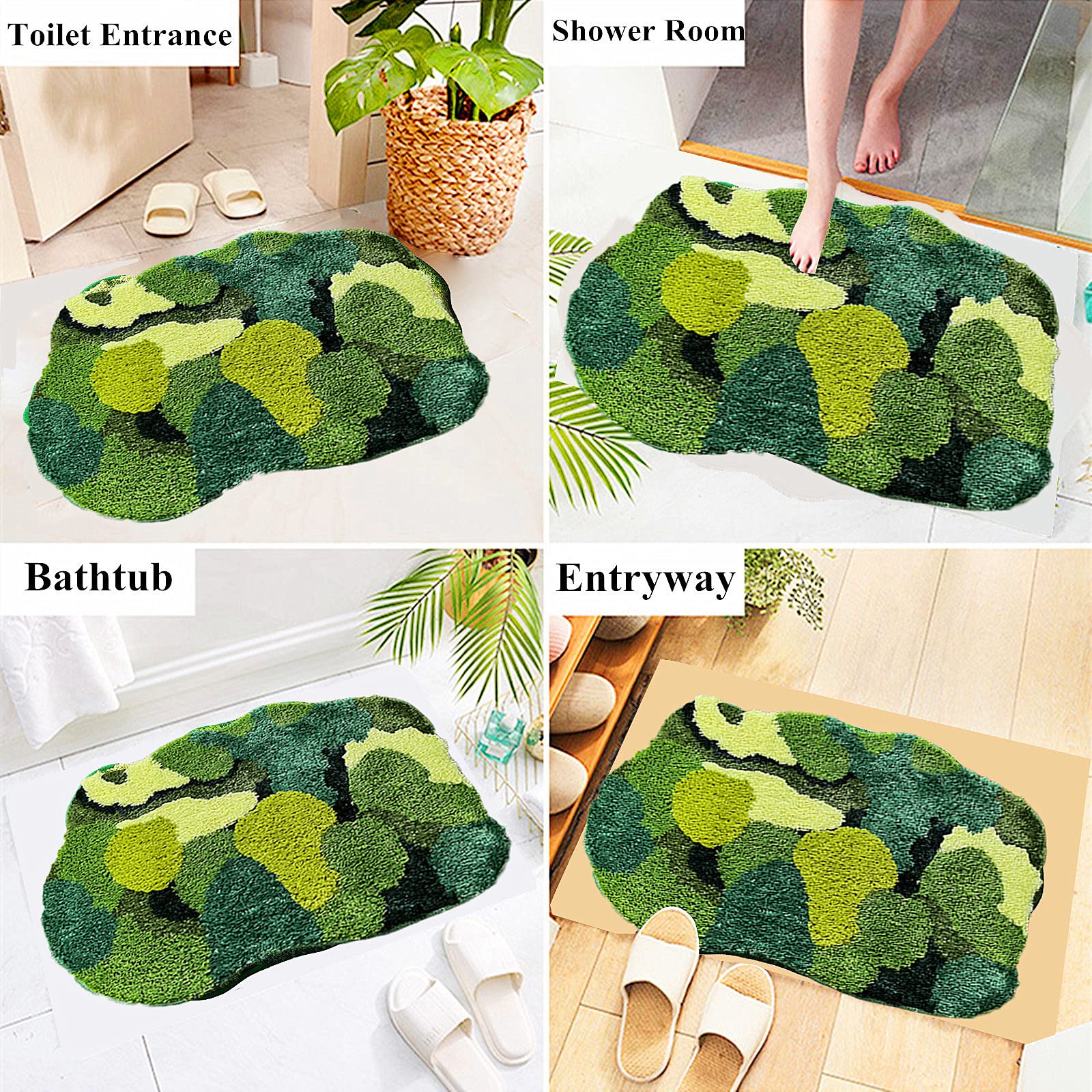 Grass Green Moss Bath Mat For Bathroom Cute Moss Kitchen Rug Non Slip Shaggy Kids Bedroom Decor Home Entryway Door Mat 31.5''X23