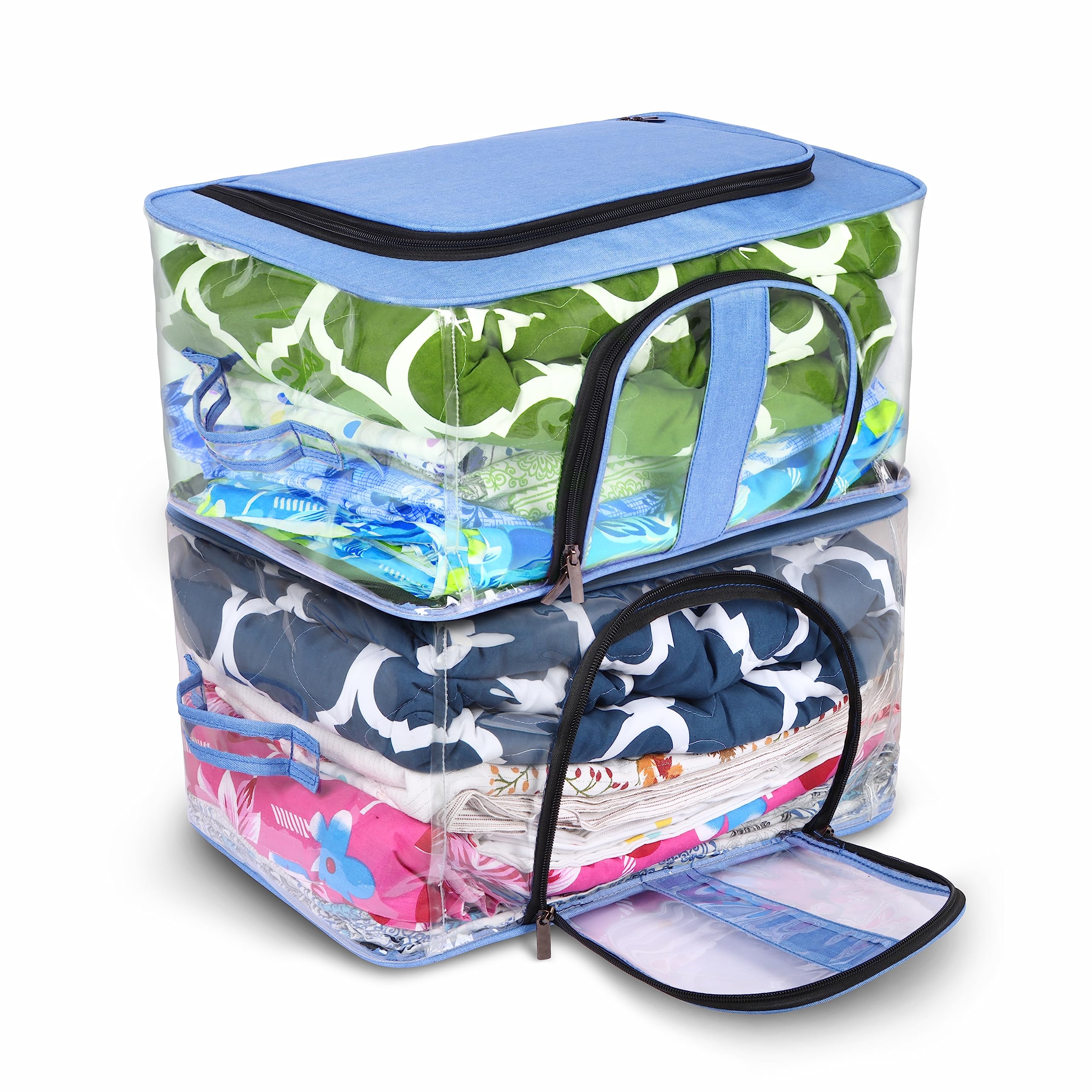 Parodi Works Transparent Plastic Clothes Storage Bag (Pack Of 2) | Clothes Organiser For Wardrobe | Saree Covers With Zip |Saree